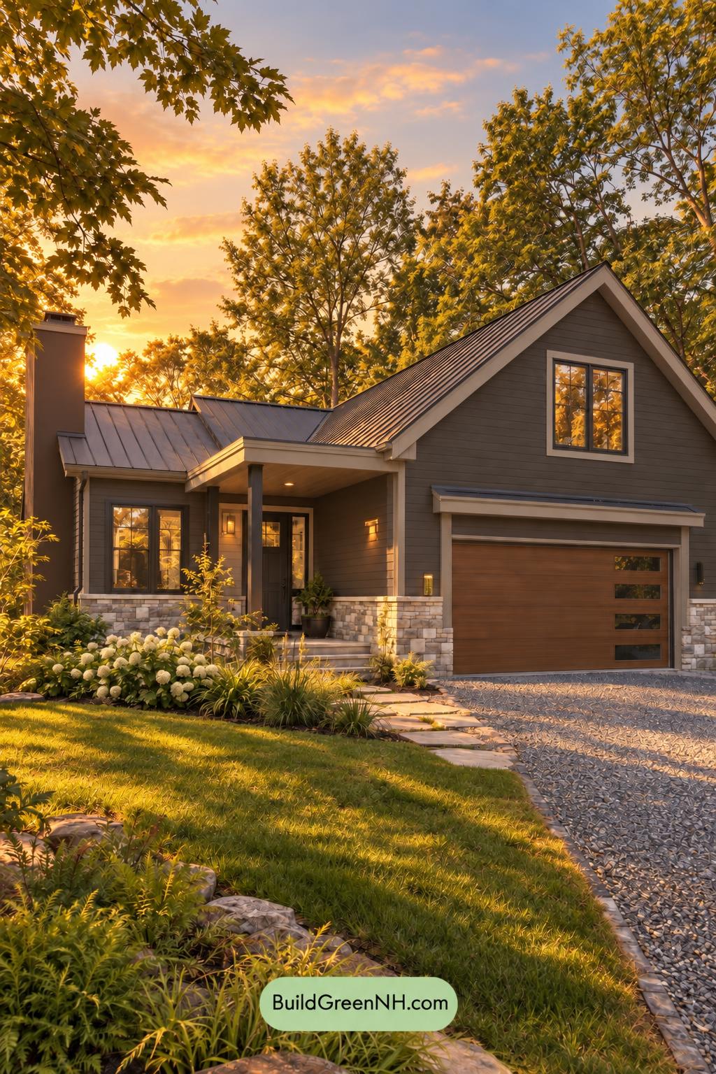 Dark Modern House Exterior Color Scheme: Cocoa Pewter Haven - Golden Hour