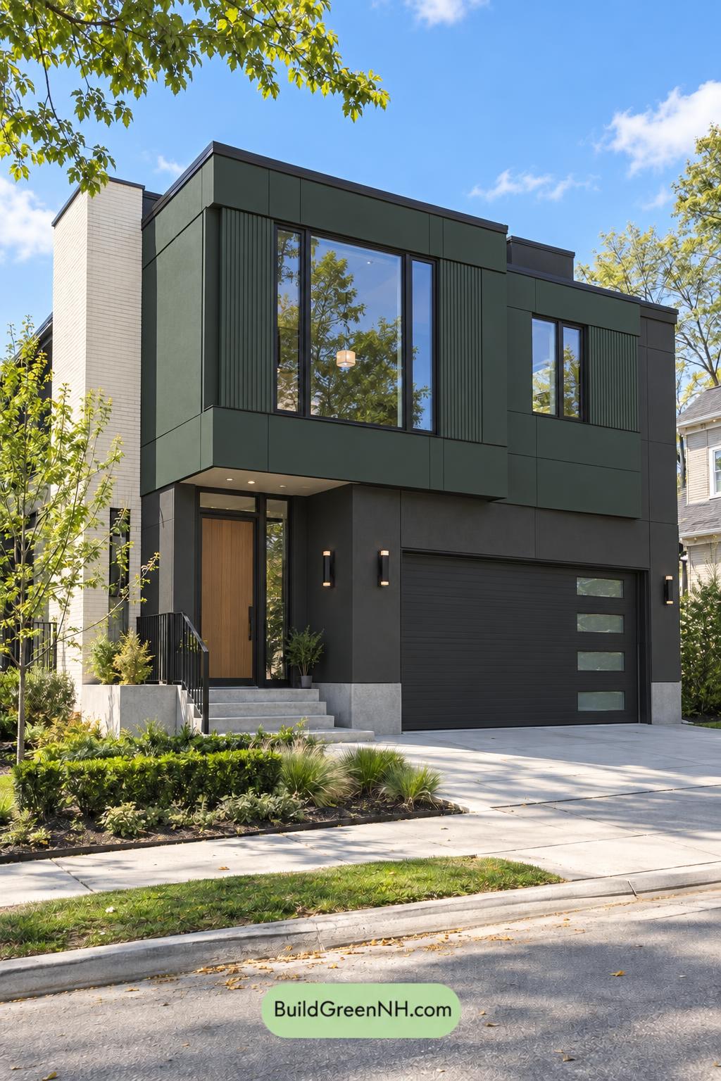 Dark Modern House Exterior Color Scheme: Evergreen Alloy