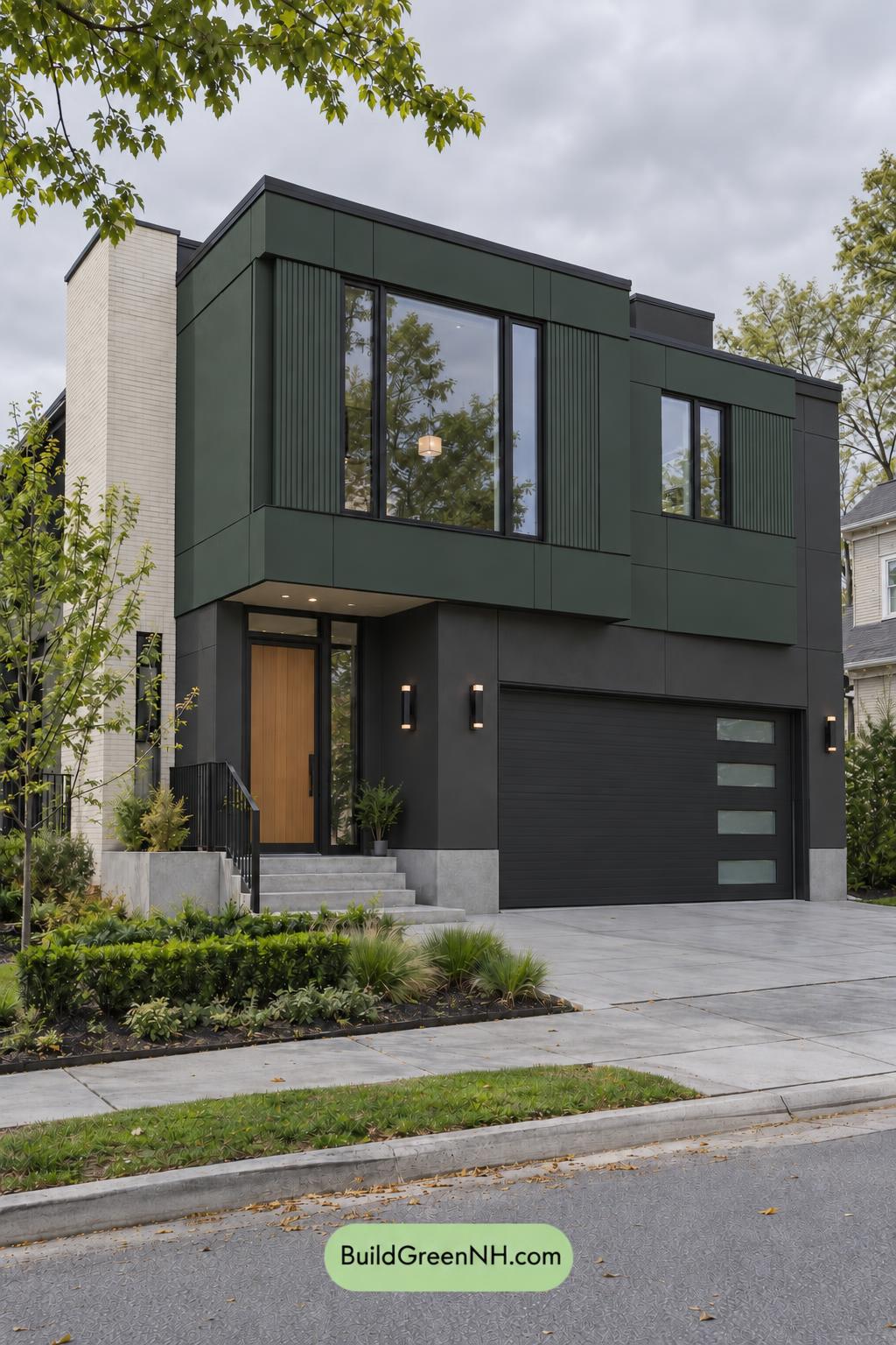 Dark Modern House Exterior Color Scheme: Evergreen Alloy - Overcast
