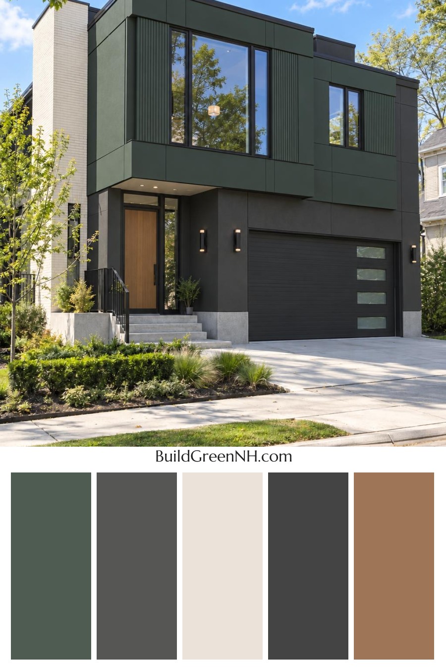 Dark Modern House Exterior Color Scheme: Evergreen Alloy