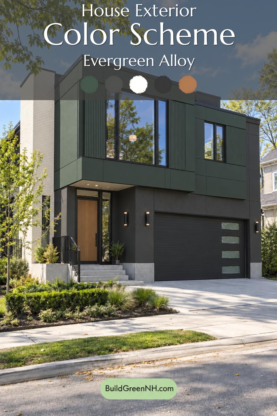 Dark Modern House Exterior Color Scheme: Evergreen Alloy