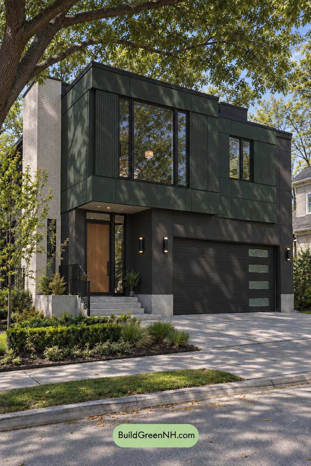 Dark Modern House Exterior Color Scheme: Evergreen Alloy - Shade