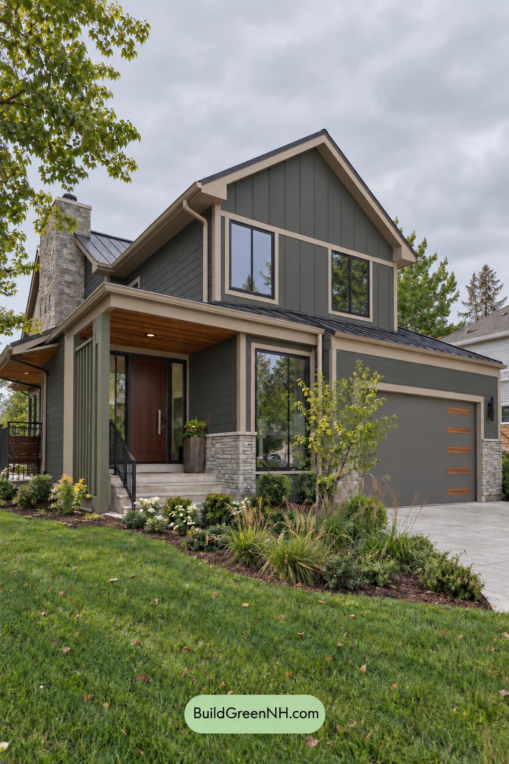 Dark Modern House Exterior Color Scheme: Graphite Moss Poise - Overcast