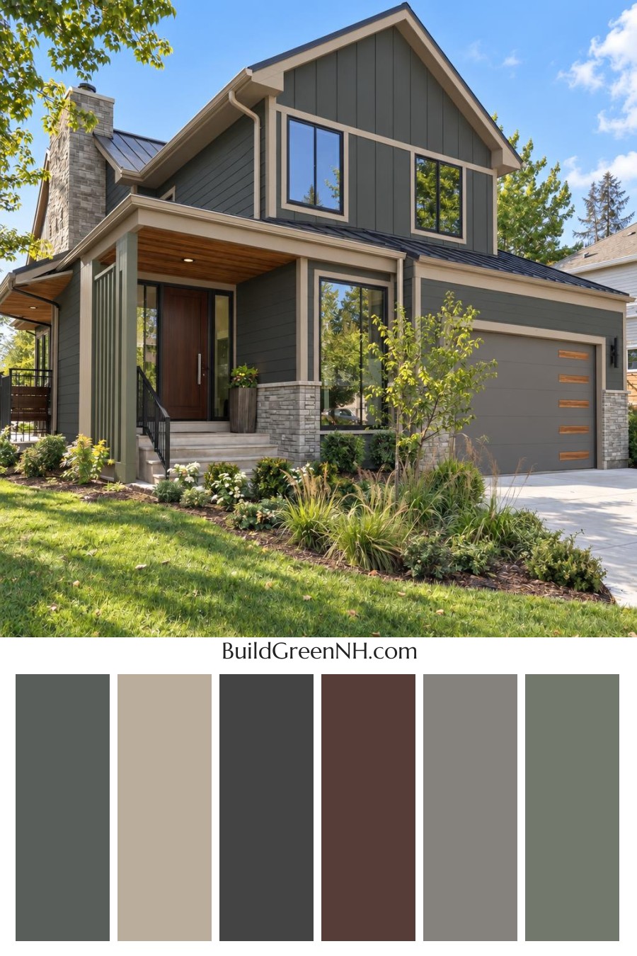 Dark Modern House Exterior Color Scheme: Graphite Moss Poise