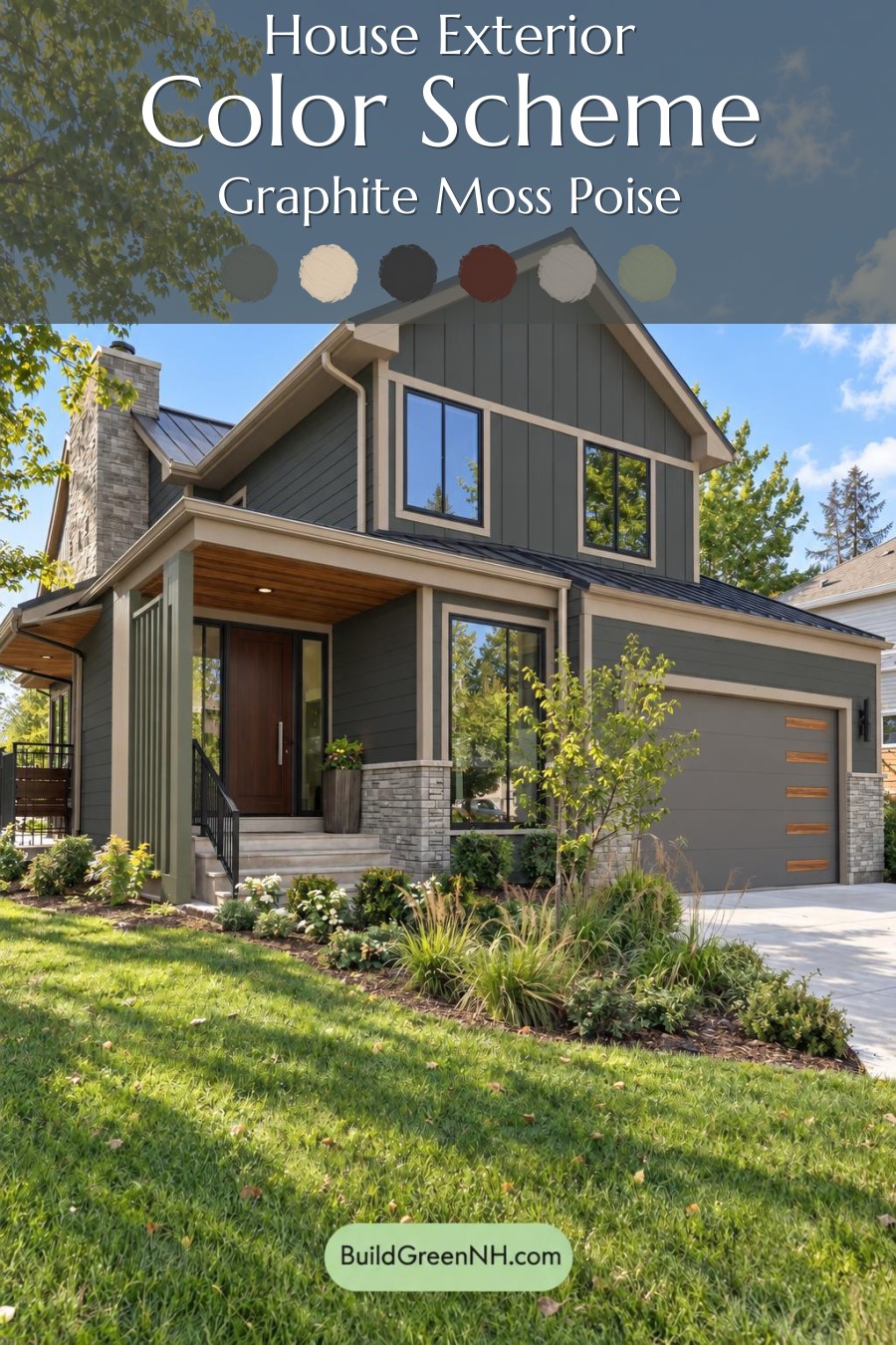 Dark Modern House Exterior Color Scheme: Graphite Moss Poise