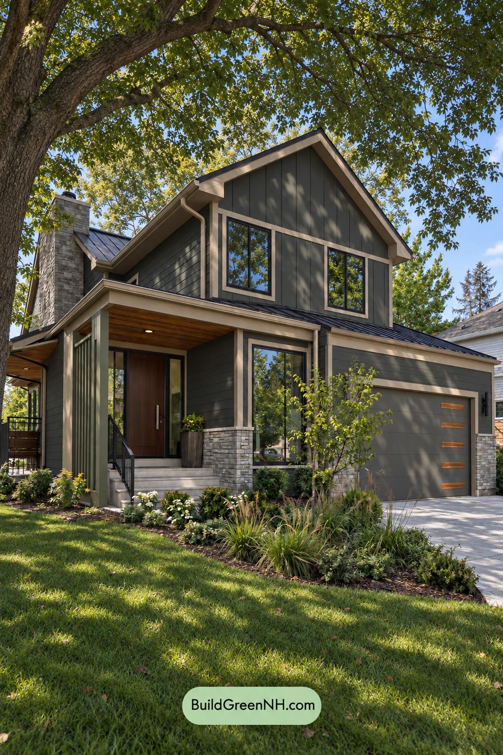 Dark Modern House Exterior Color Scheme: Graphite Moss Poise - Shade