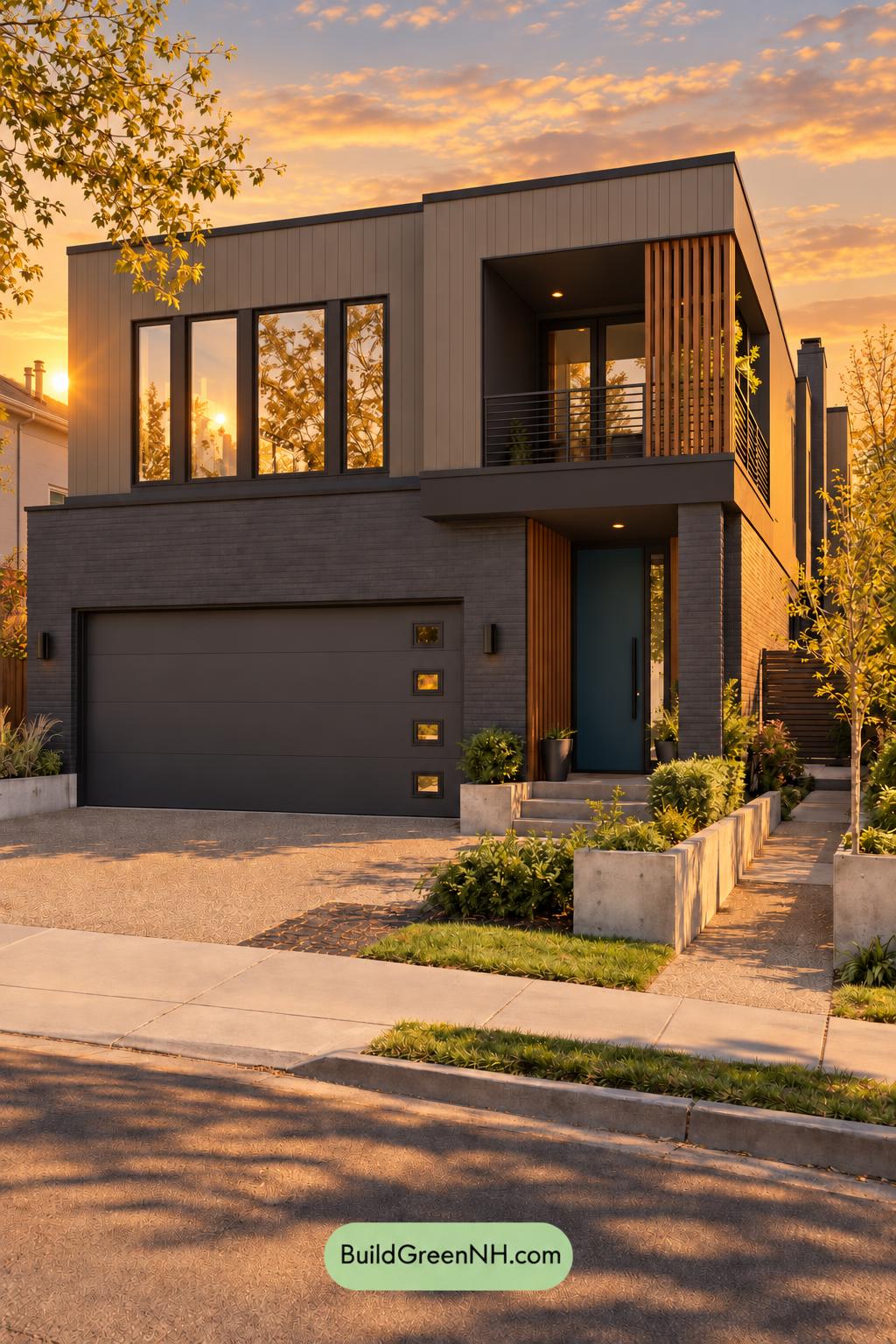 Dark Modern House Exterior Color Scheme: Ink Sand Reverie - Golden Hour