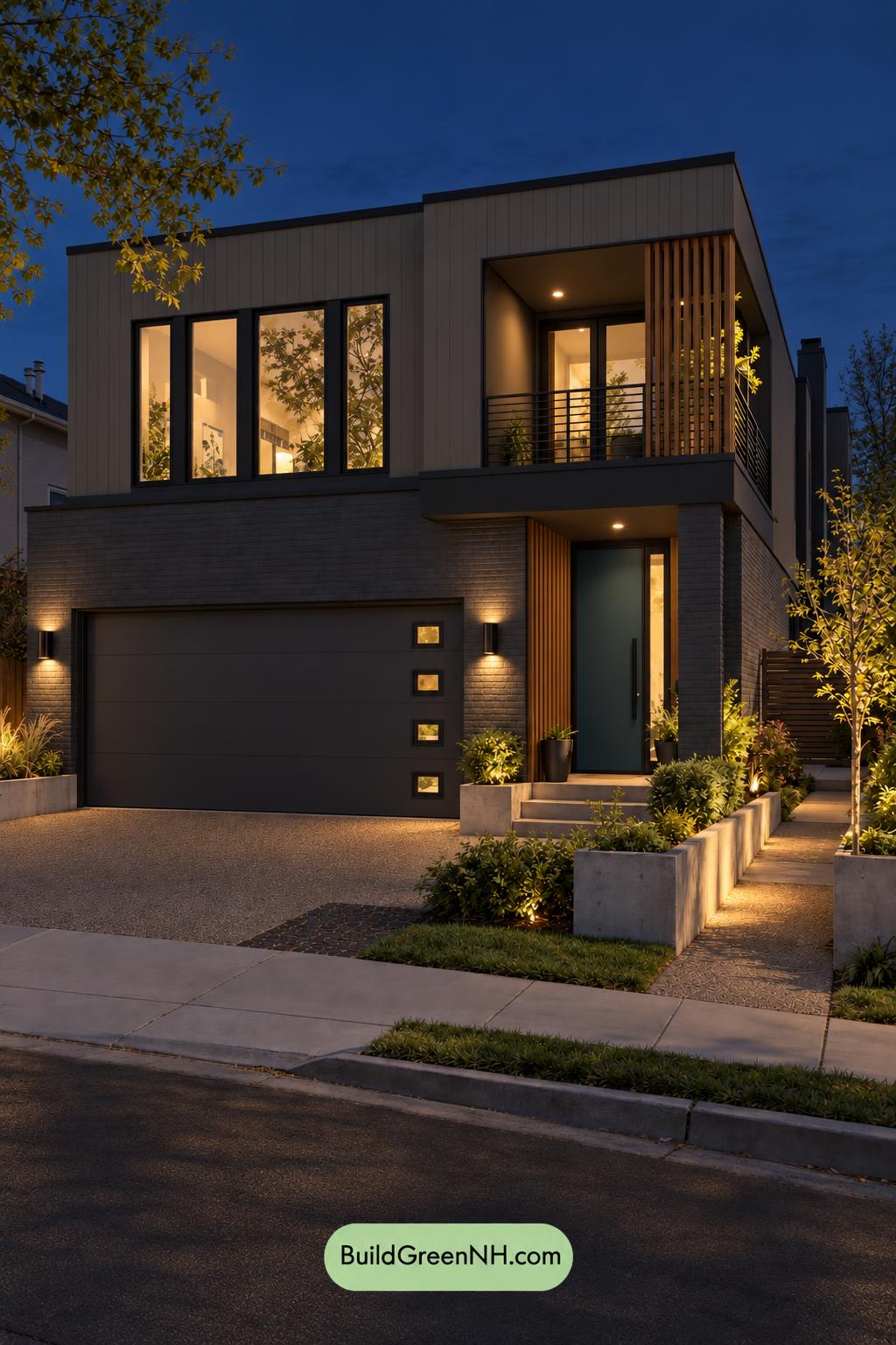 Dark Modern House Exterior Color Scheme: Ink Sand Reverie - Nighttime
