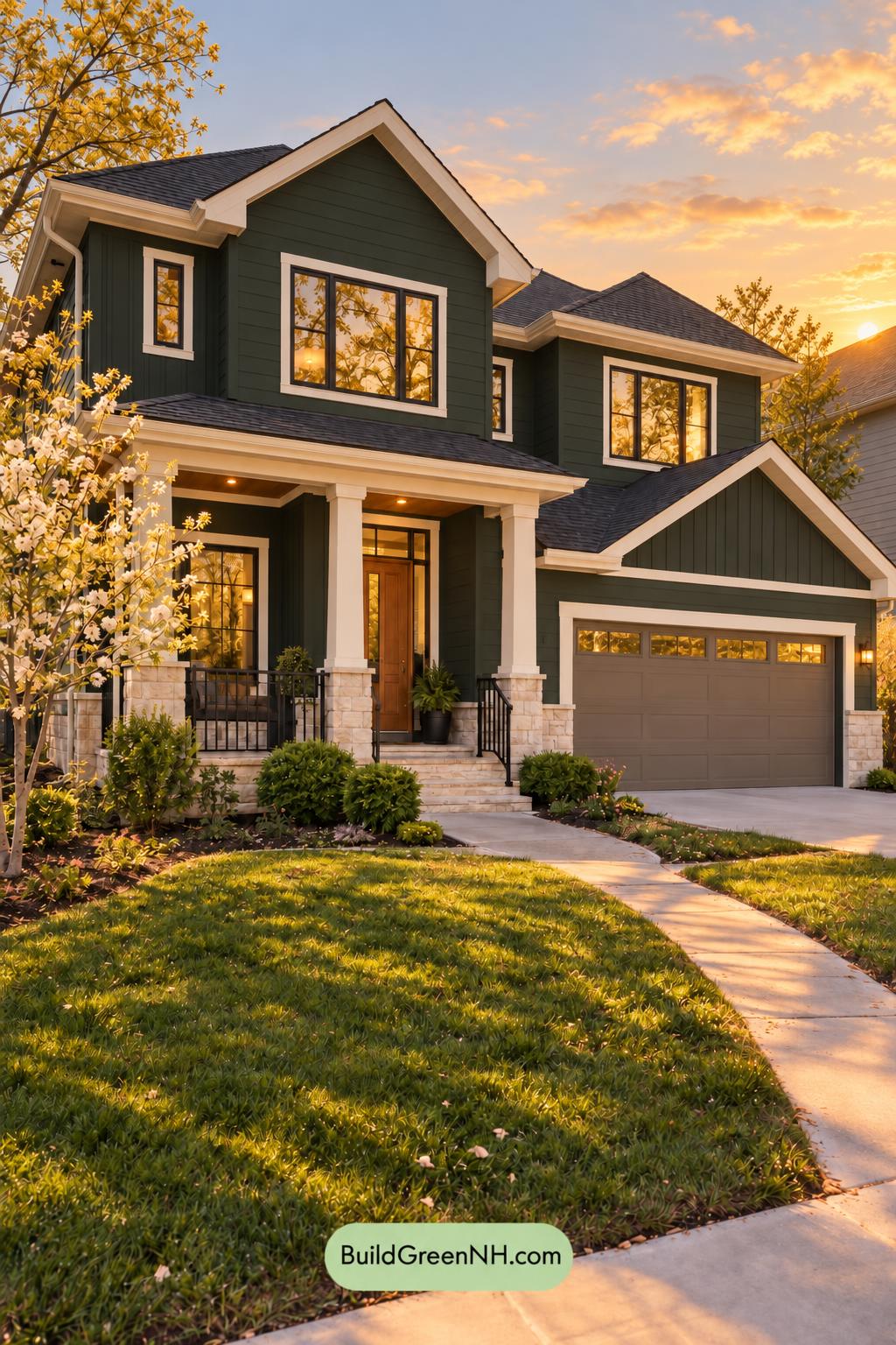 Dark Modern House Exterior Color Scheme: Juniper Lantern - Golden Hour
