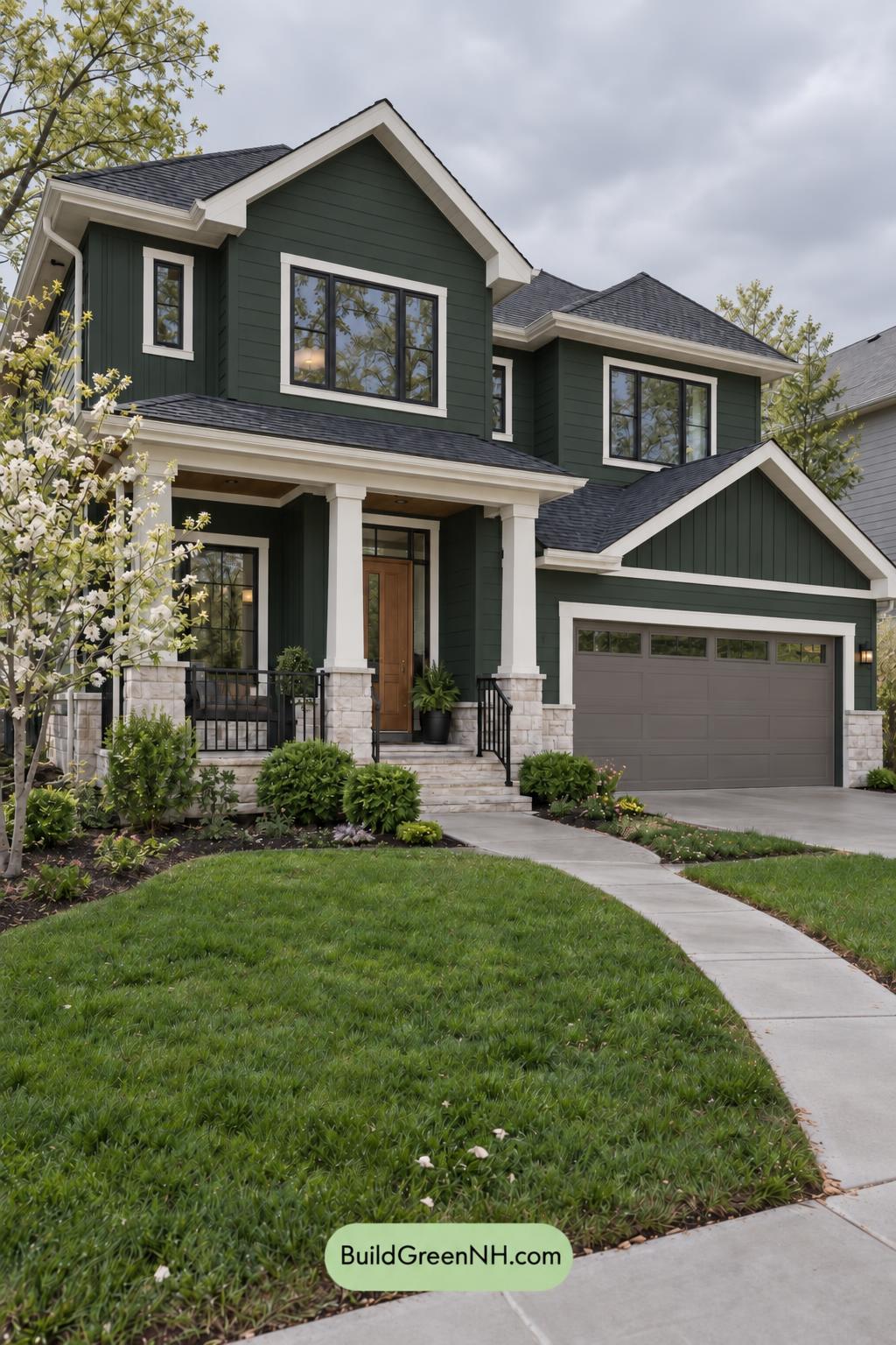 Dark Modern House Exterior Color Scheme: Juniper Lantern - Overcast