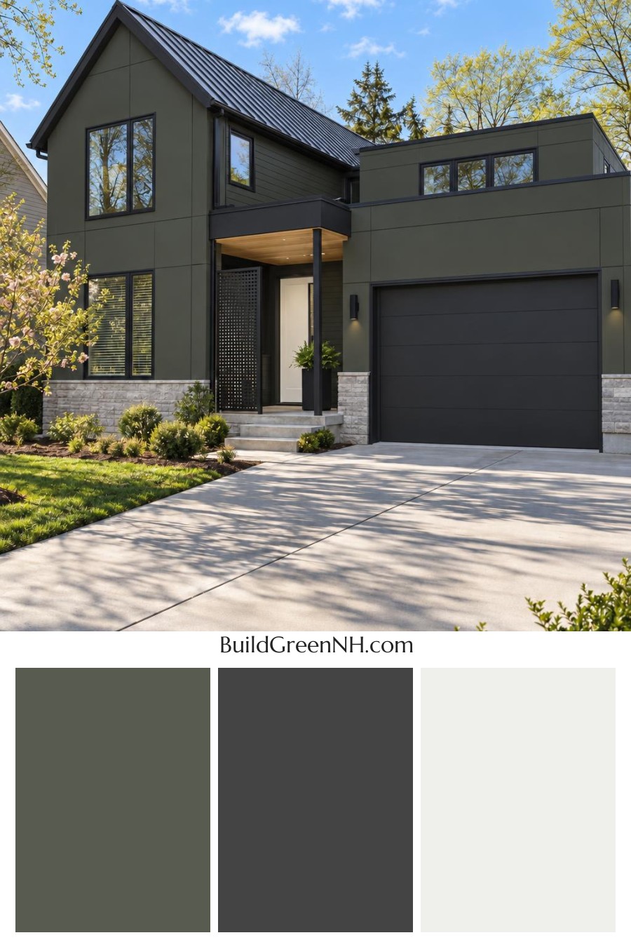 Dark Modern House Exterior Color Scheme: Loden Ivory Offset