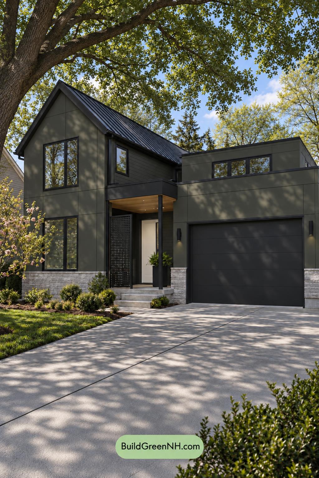 Dark Modern House Exterior Color Scheme: Loden Ivory Offset - Shade