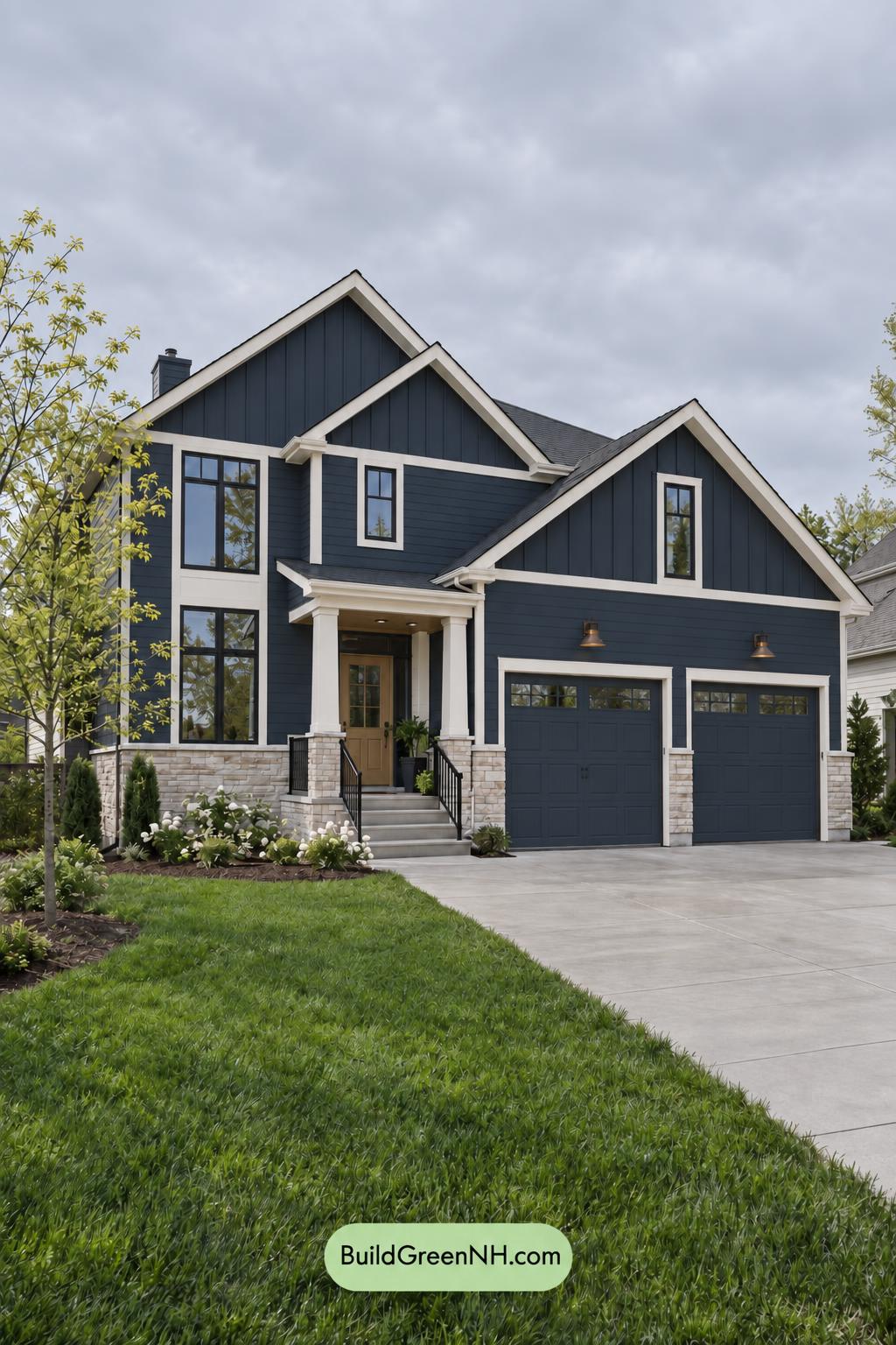 Dark Modern House Exterior Color Scheme: Midnight Saffron Haven - Overcast