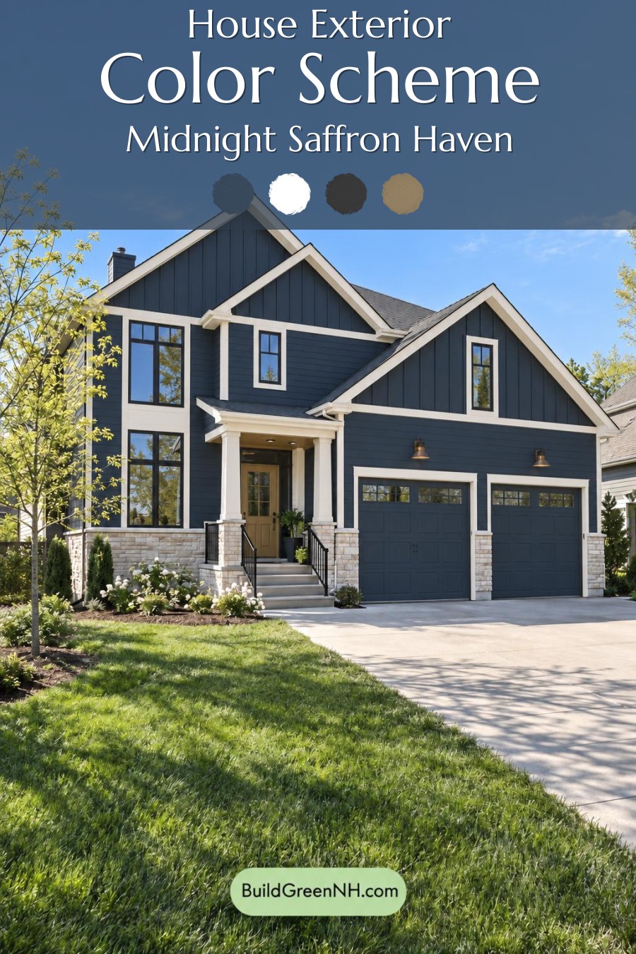 Dark Modern House Exterior Color Scheme: Midnight Saffron Haven