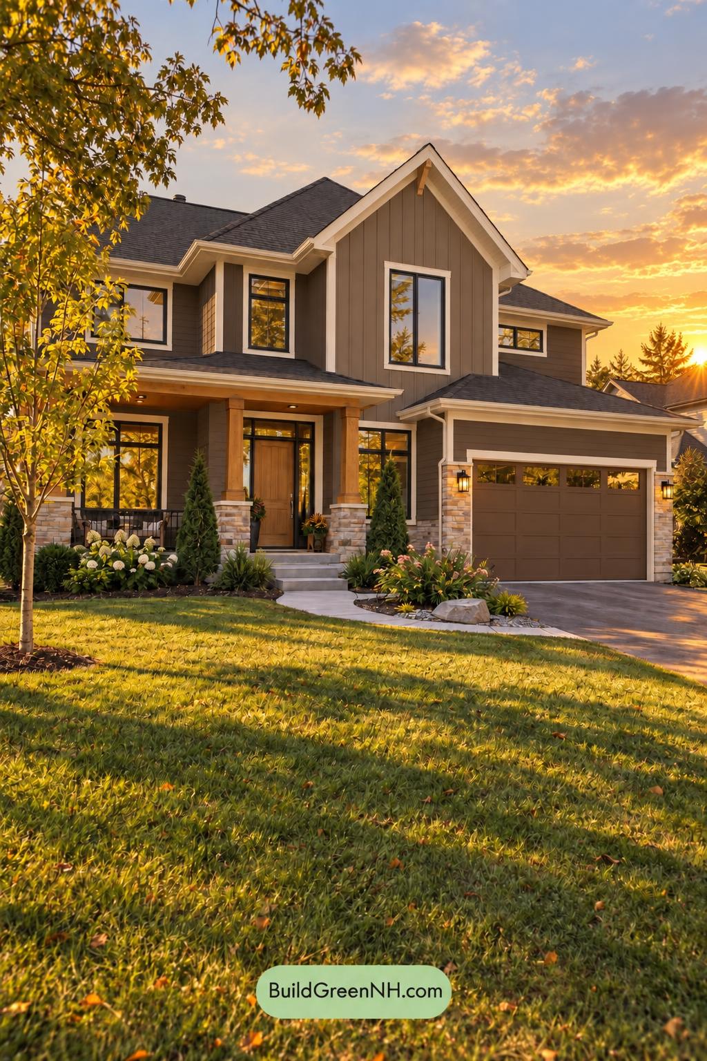 Dark Modern House Exterior Color Scheme: Mocha Birch Calm - Golden Hour