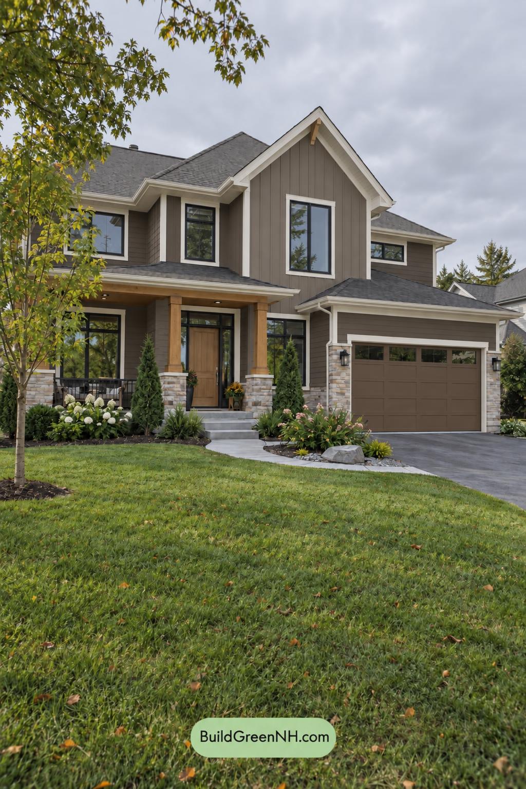 Dark Modern House Exterior Color Scheme: Mocha Birch Calm - Overcast