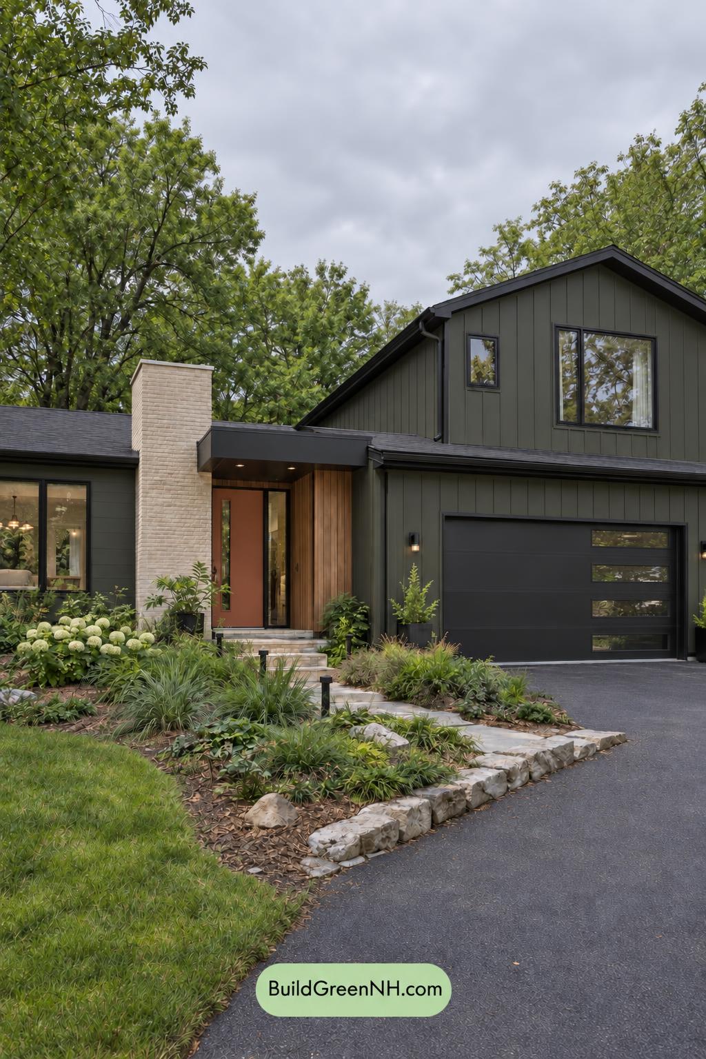 Dark Modern House Exterior Color Scheme: Myrtle Clay Passage - Overcast