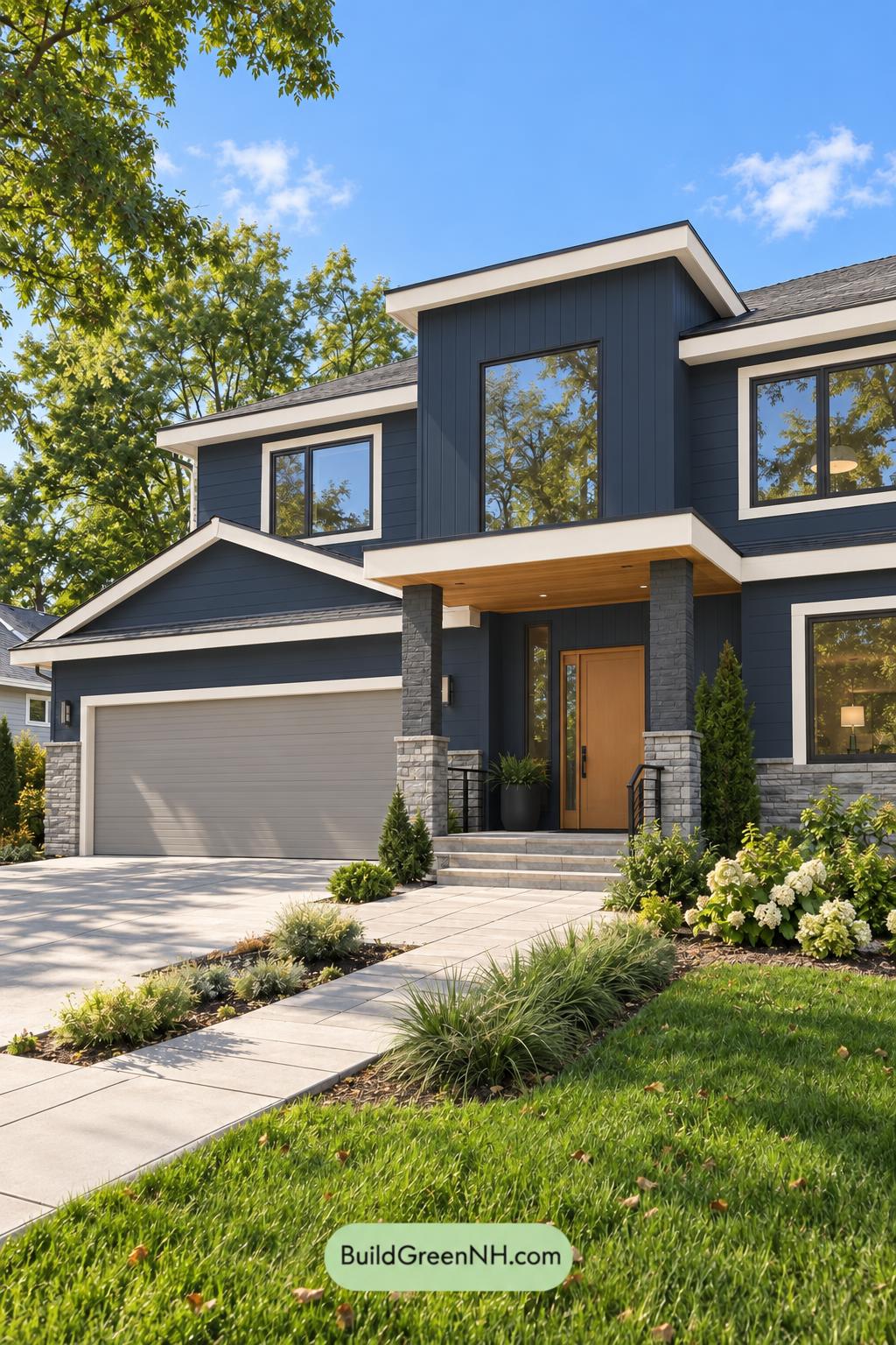 Dark Modern House Exterior Color Scheme: Navy Apricot Threshold