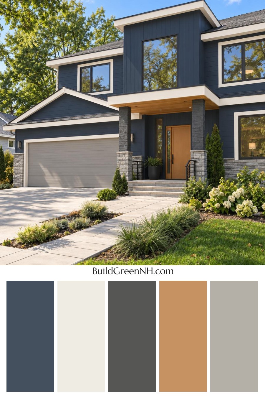 Dark Modern House Exterior Color Scheme: Navy Apricot Threshold