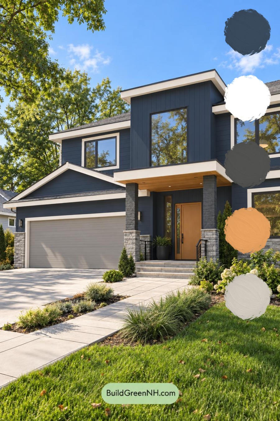 Dark Modern House Exterior Color Scheme: Navy Apricot Threshold