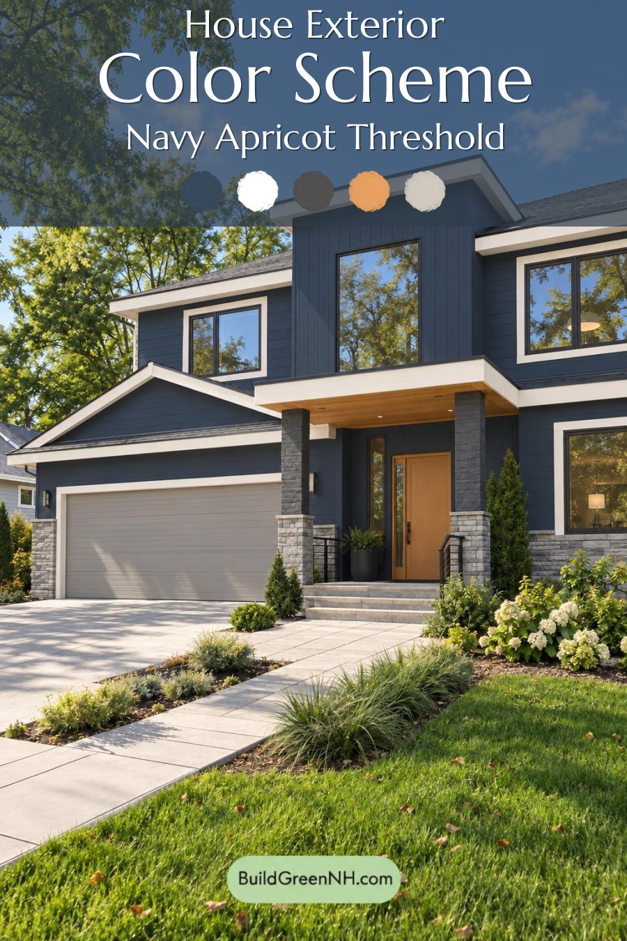 Dark Modern House Exterior Color Scheme: Navy Apricot Threshold