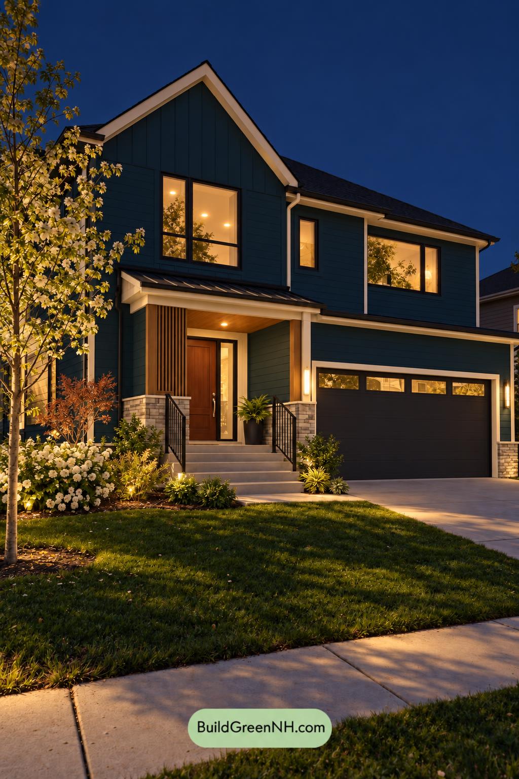 Dark Modern House Exterior Color Scheme: Prussian Linen Drift - Nighttime