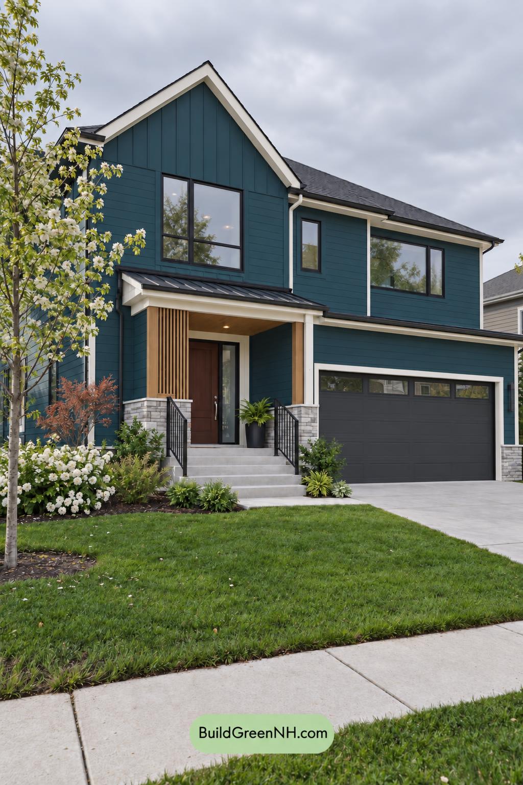 Dark Modern House Exterior Color Scheme: Prussian Linen Drift - Overcast