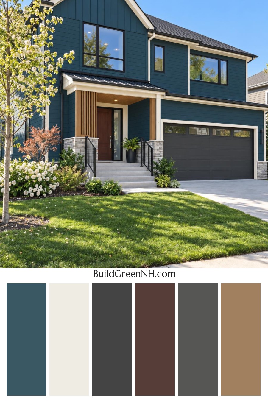 Dark Modern House Exterior Color Scheme: Prussian Linen Drift