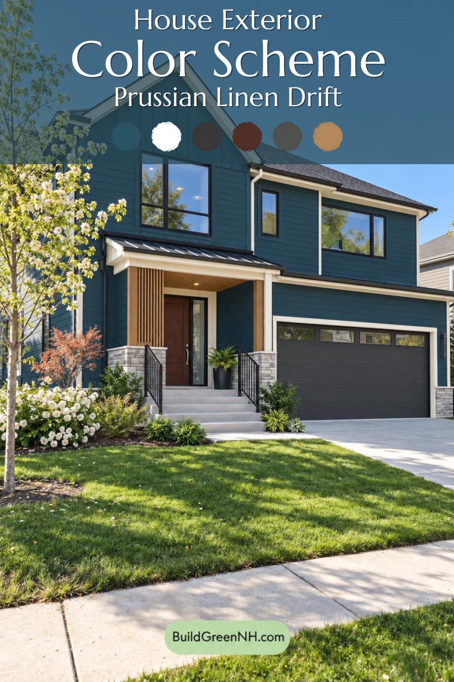 Dark Modern House Exterior Color Scheme: Prussian Linen Drift