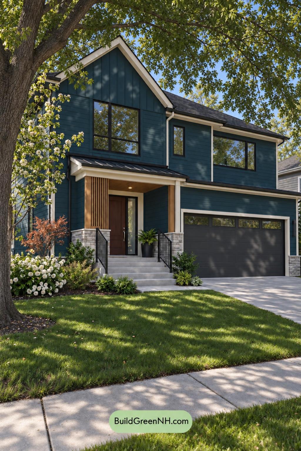 Dark Modern House Exterior Color Scheme: Prussian Linen Drift - Shade