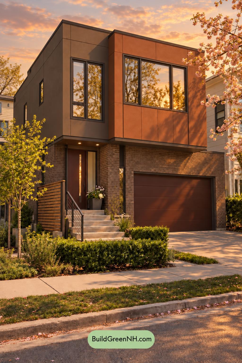 Dark Modern House Exterior Color Scheme: Sable Clay Rhythm - Golden Hour