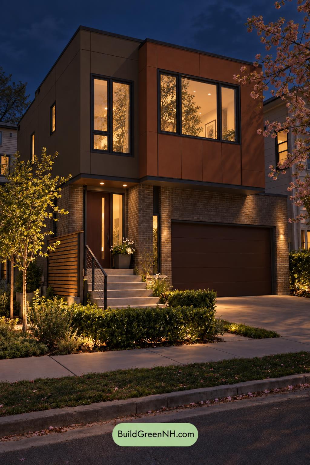 Dark Modern House Exterior Color Scheme: Sable Clay Rhythm - Nighttime