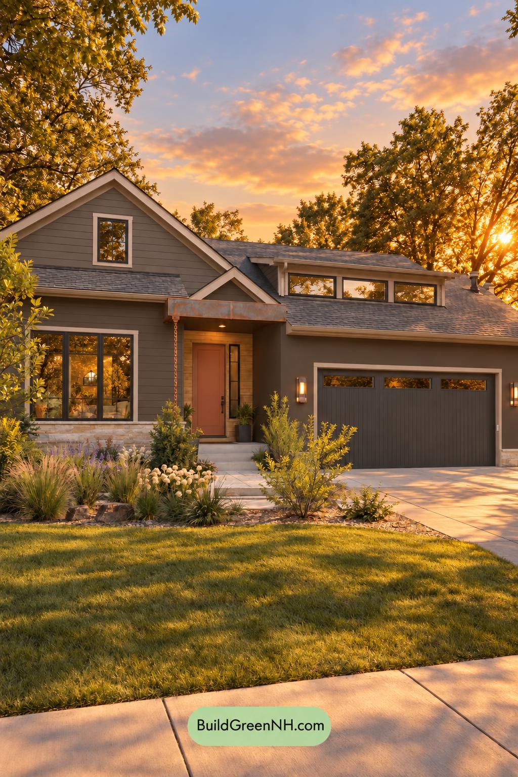 Dark Modern House Exterior Color Scheme: Slate Copper Quiet - Golden Hour