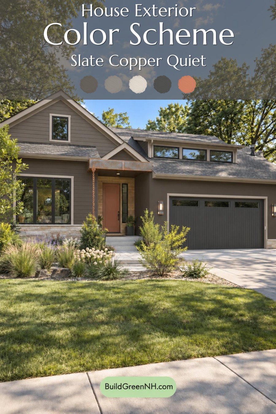Dark Modern House Exterior Color Scheme: Slate Copper Quiet
