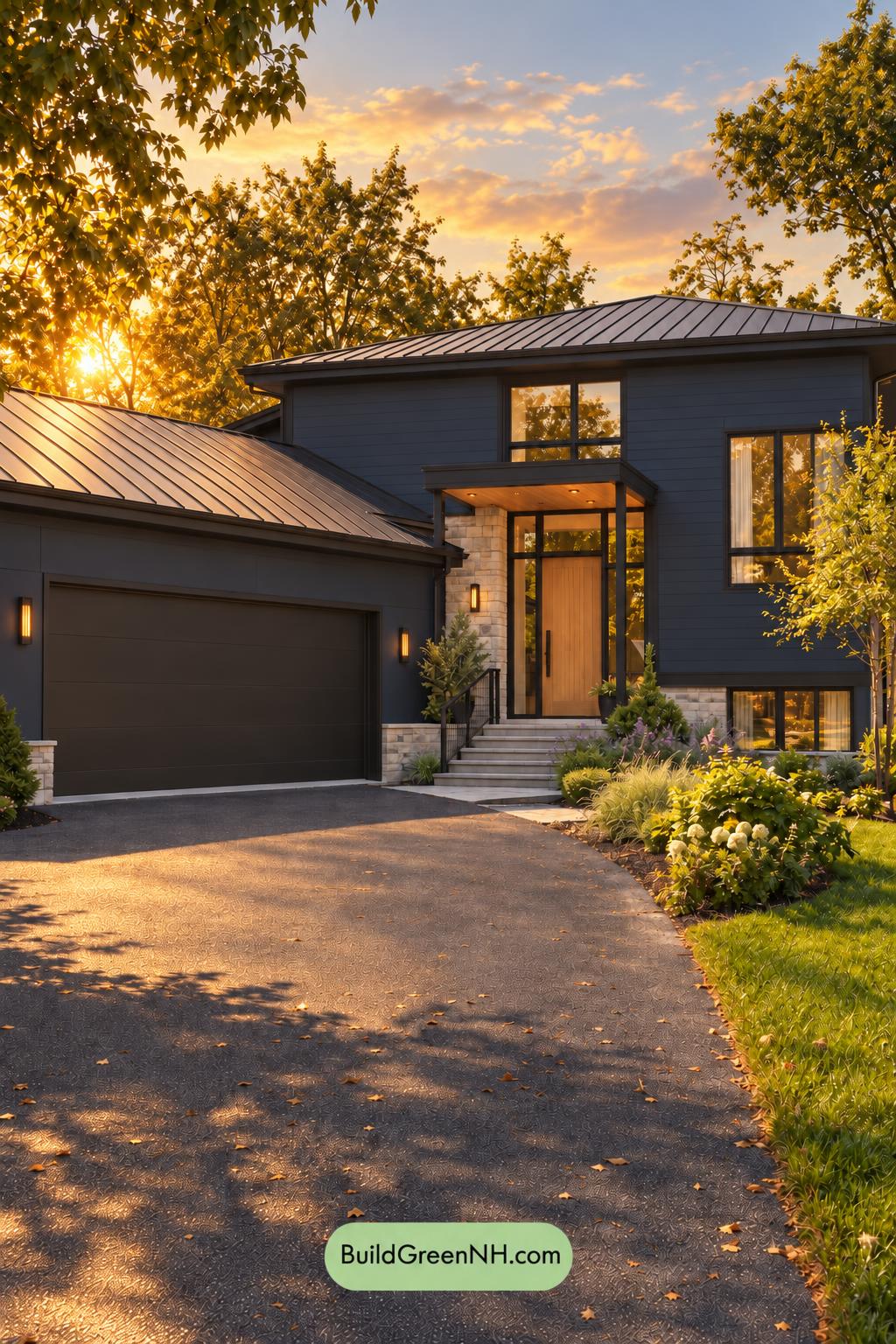 Dark Modern House Exterior Color Scheme: Ultramarine Wheatline - Golden Hour