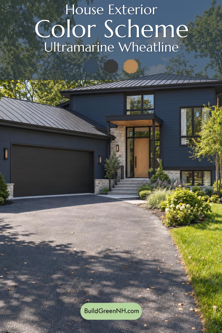 Dark Modern House Exterior Color Scheme: Ultramarine Wheatline