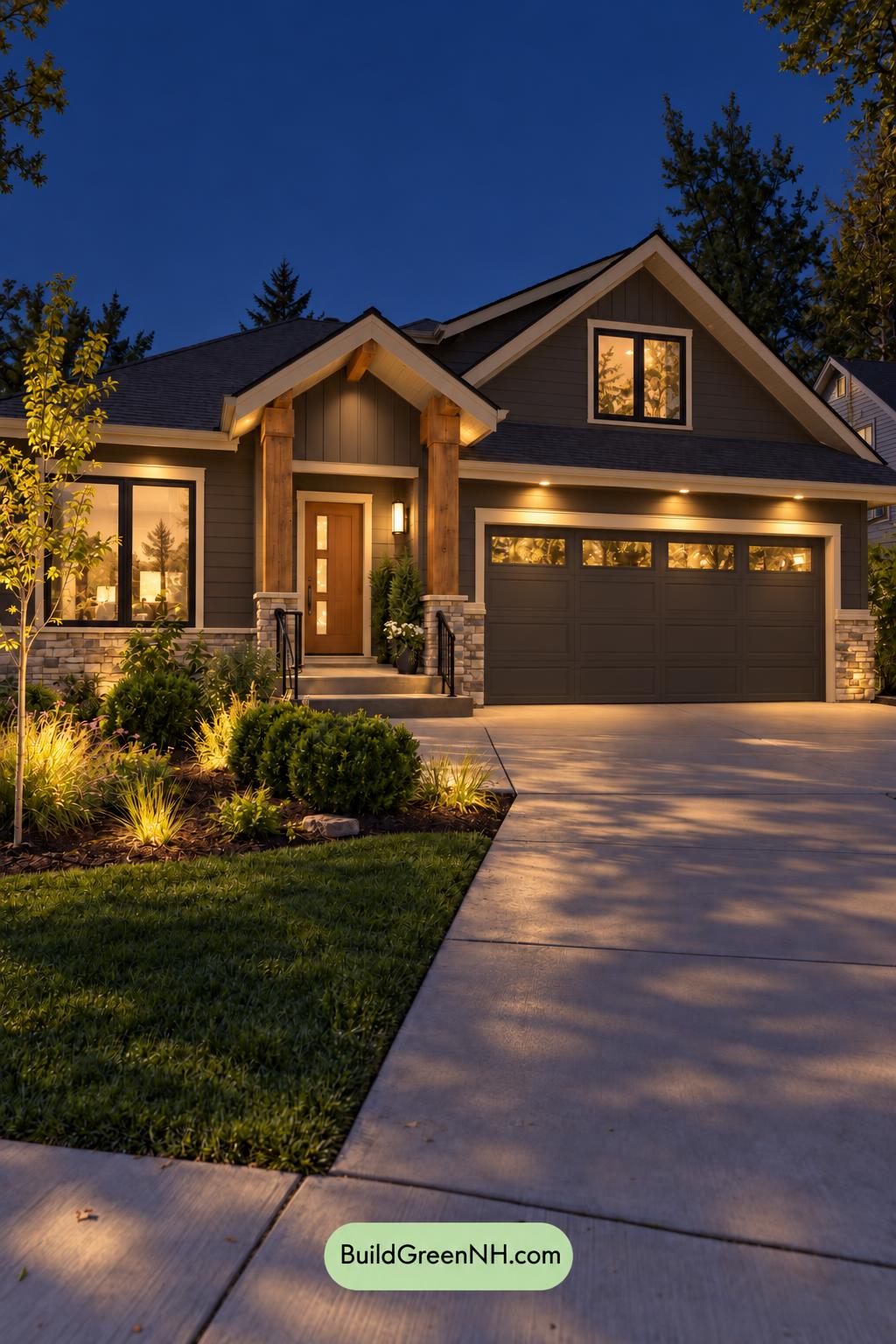 Dark Modern House Exterior Color Scheme: Umber Linen Welcome - Nighttime