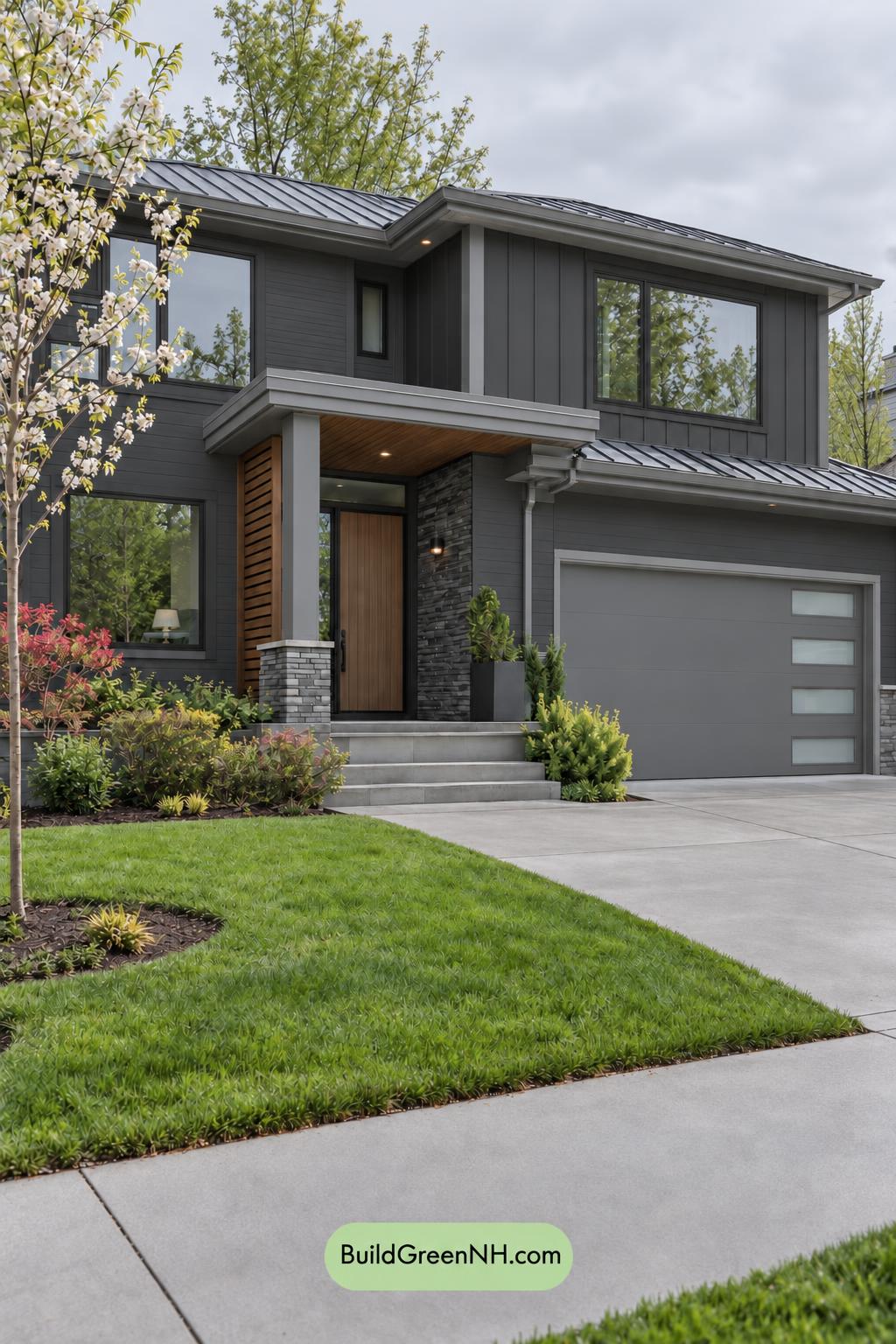 Dark Modern House Exterior Color Scheme: Velvet Charcoal Ember - Overcast