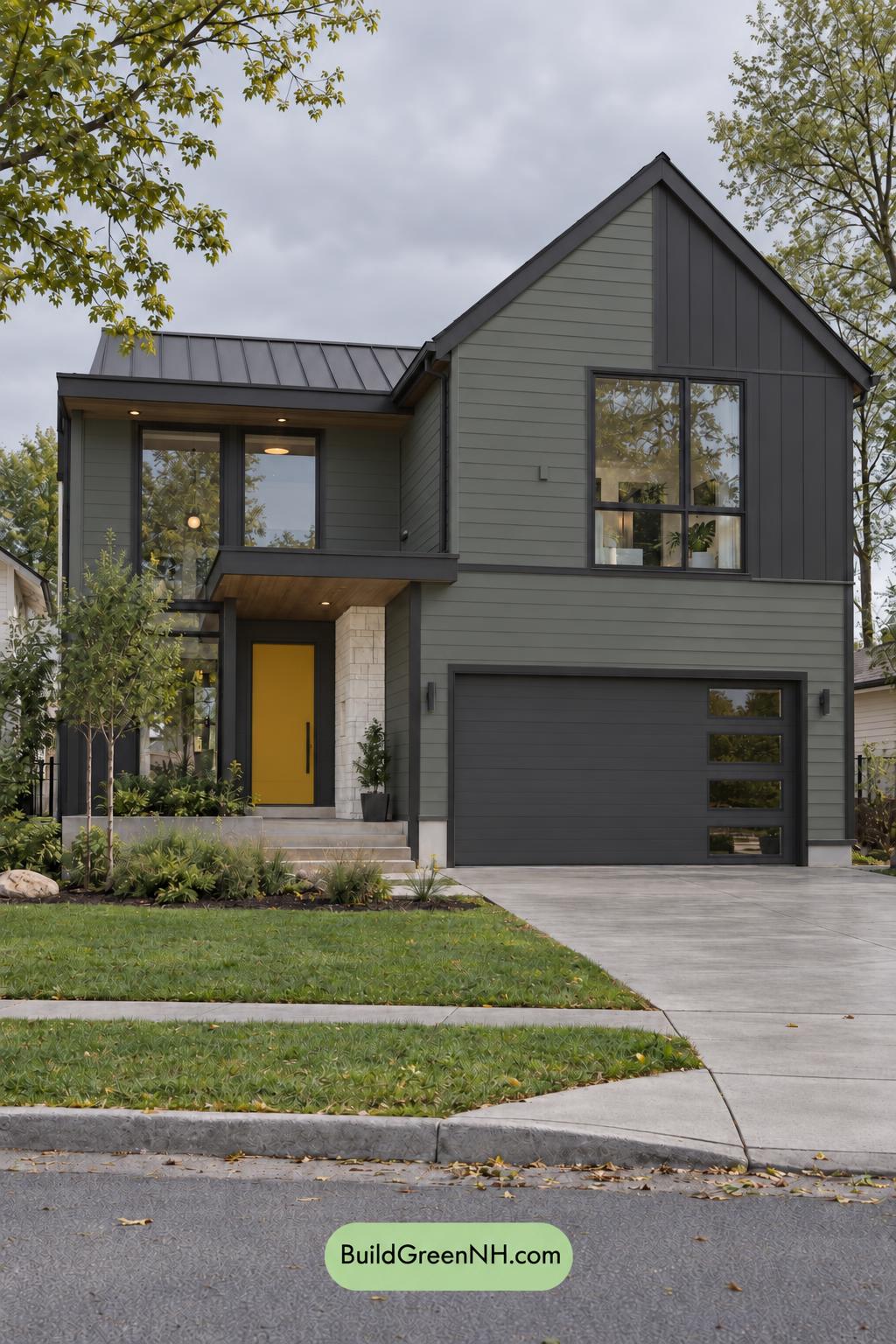 Dark Modern House Exterior Color Scheme: Verdant Brass Interval - Overcast