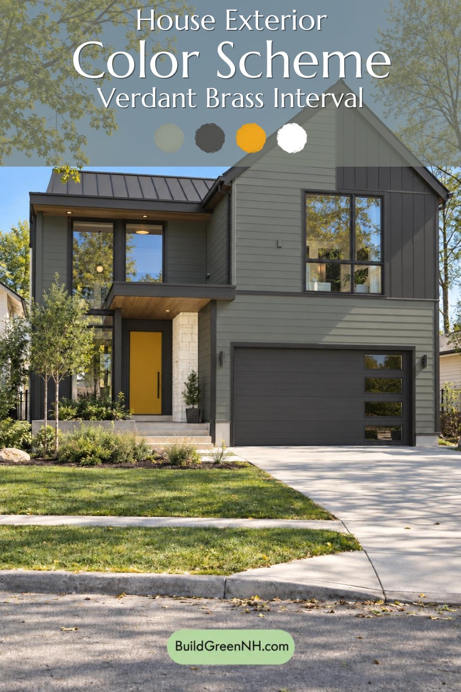 Dark Modern House Exterior Color Scheme: Verdant Brass Interval