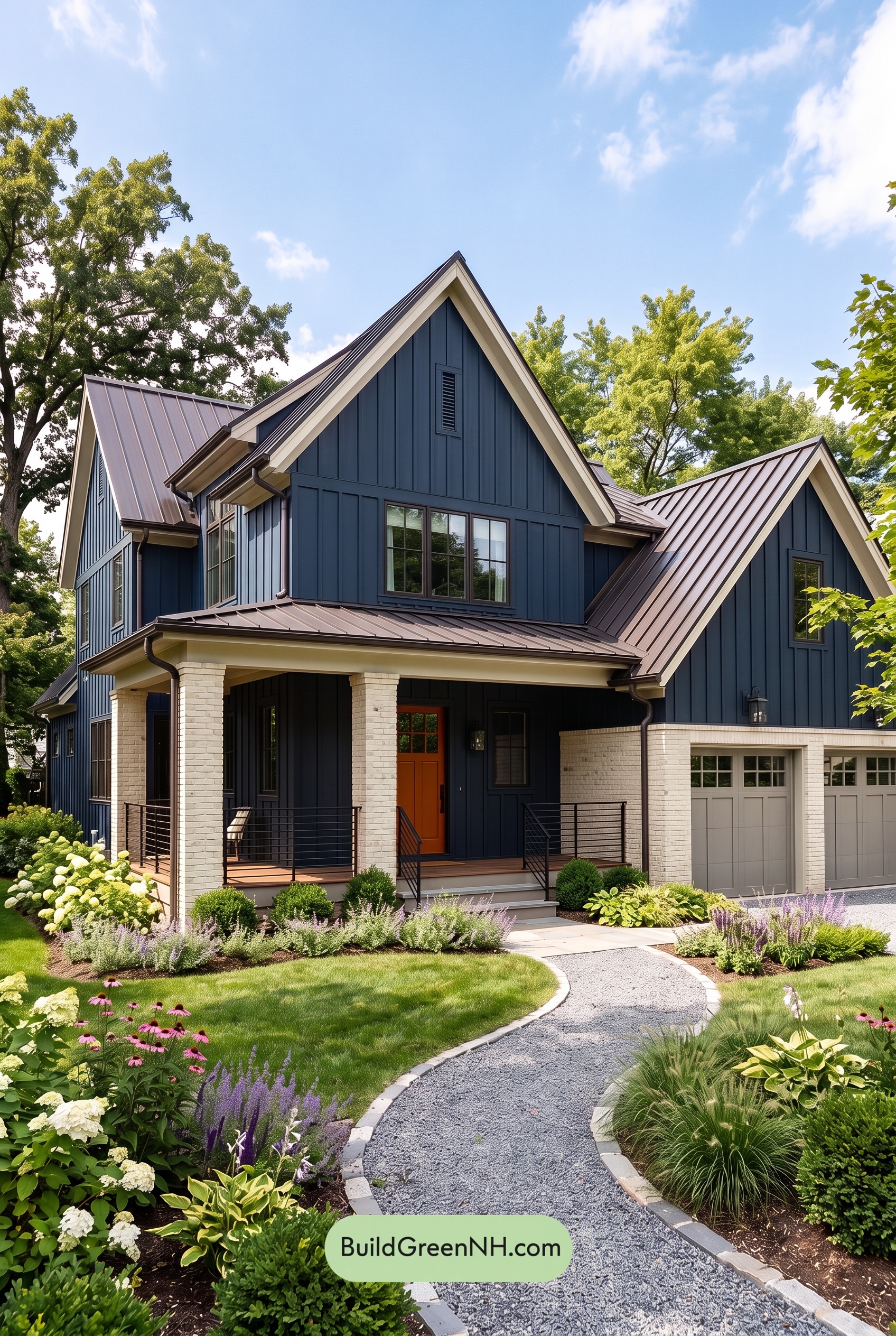 Dark Navy Blue House Exterior Color Scheme: Apricot Lantern