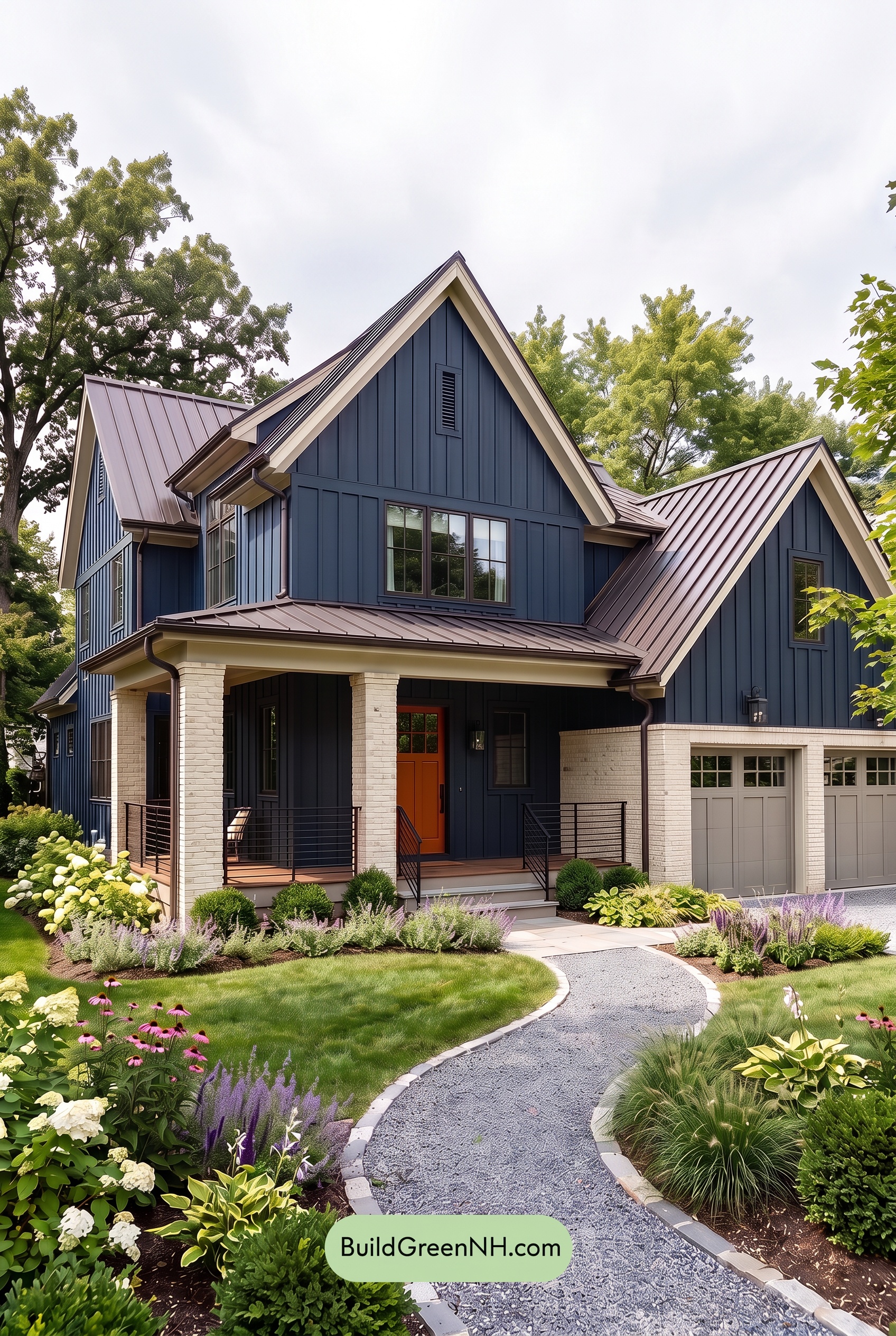 Dark Navy Blue House Exterior Color Scheme: Apricot Lantern - Overcast