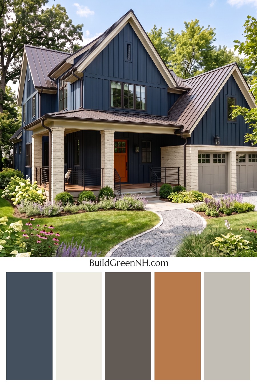 Dark Navy Blue House Exterior Color Scheme: Apricot Lantern