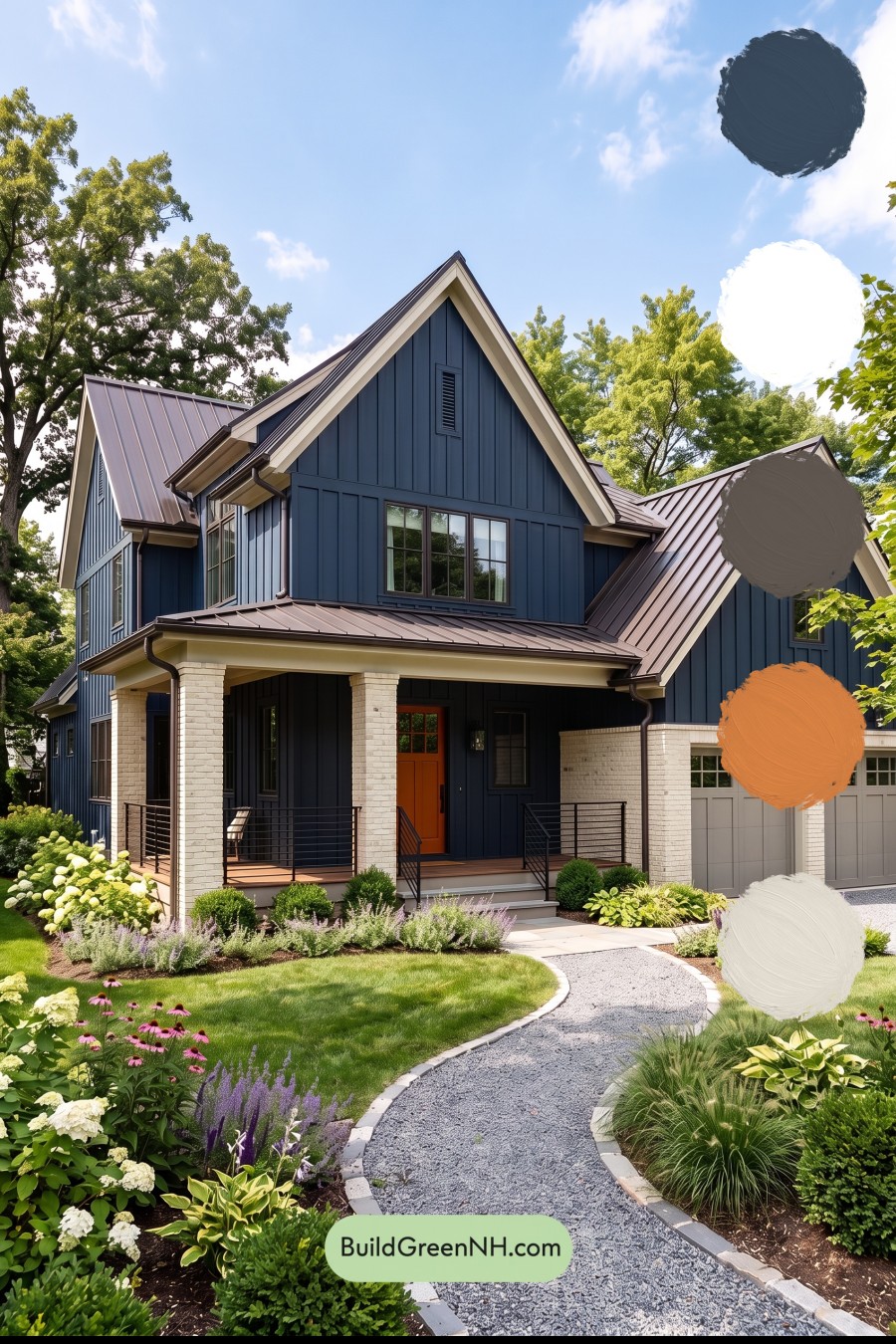 Dark Navy Blue House Exterior Color Scheme: Apricot Lantern