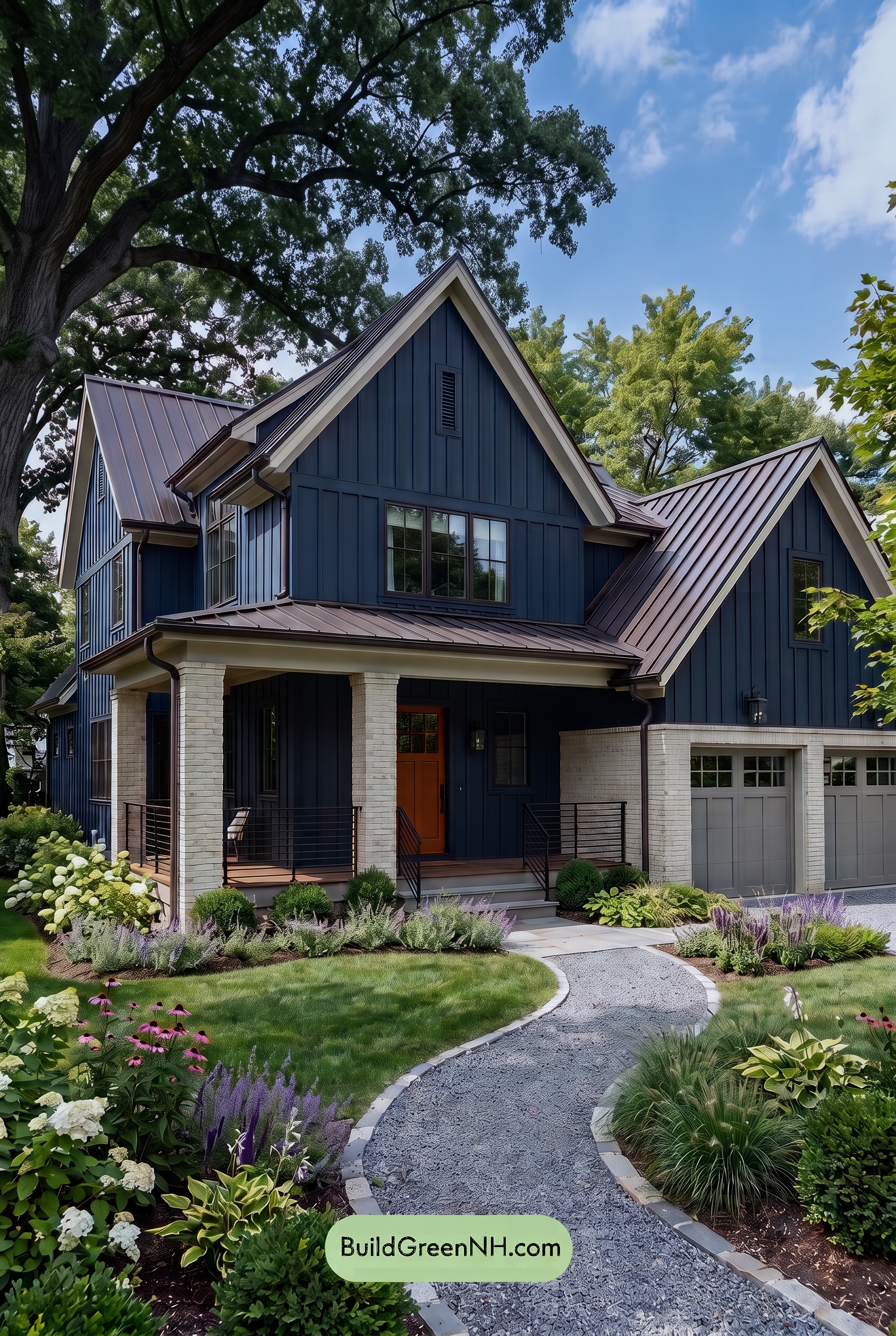 Dark Navy Blue House Exterior Color Scheme: Apricot Lantern - Shade