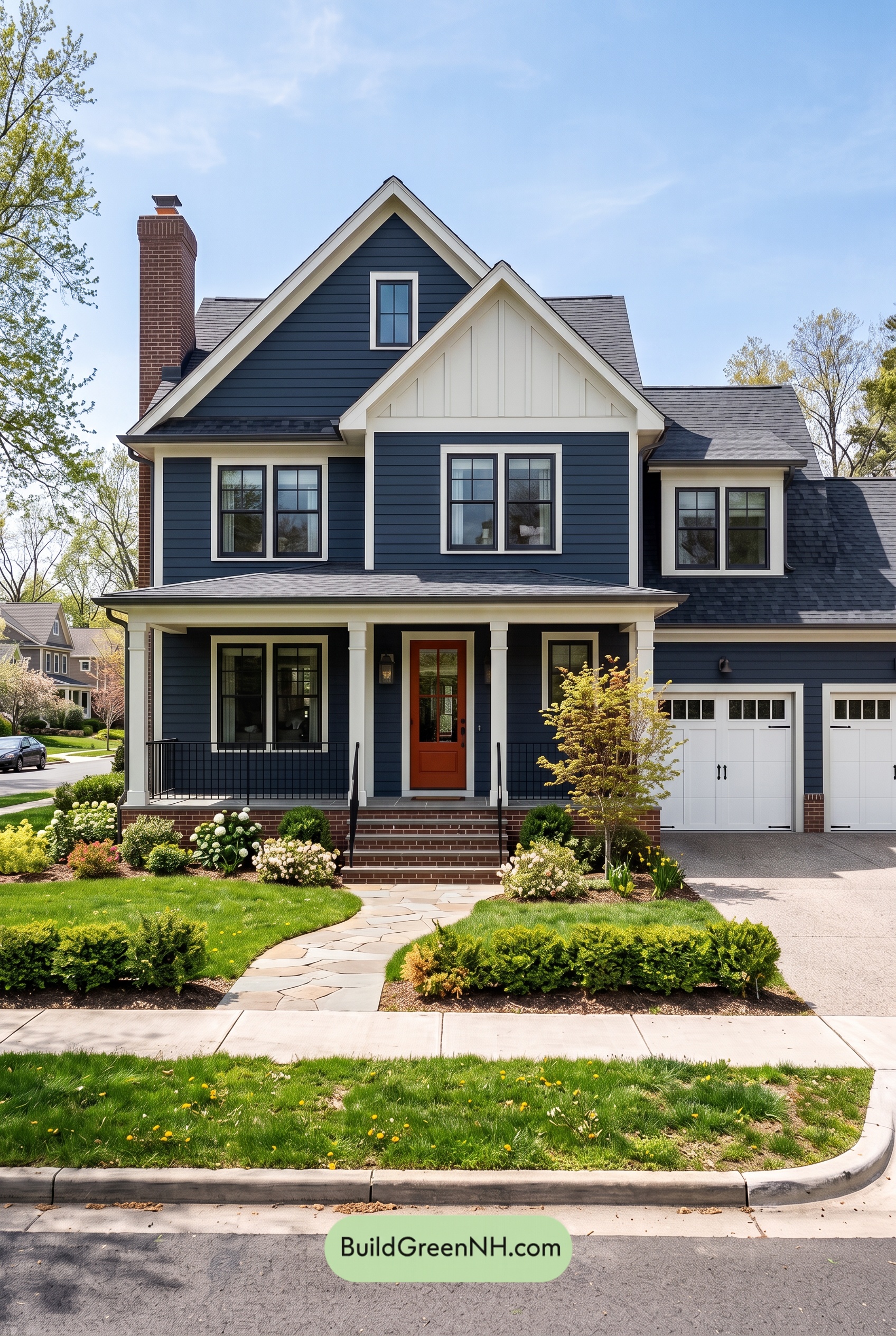 Dark Navy Blue House Exterior Color Scheme: Blueblack Brick Ember
