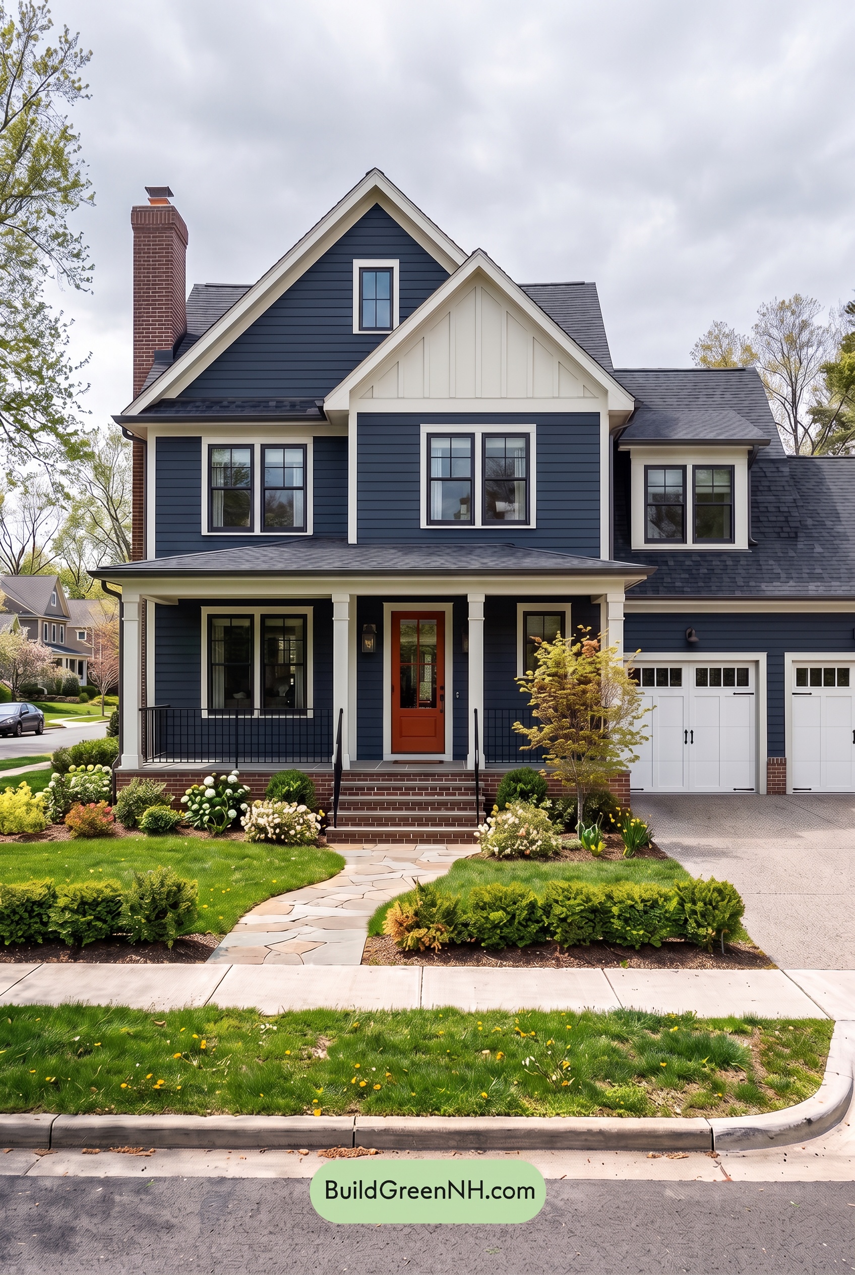 Dark Navy Blue House Exterior Color Scheme: Blueblack Brick Ember - Overcast