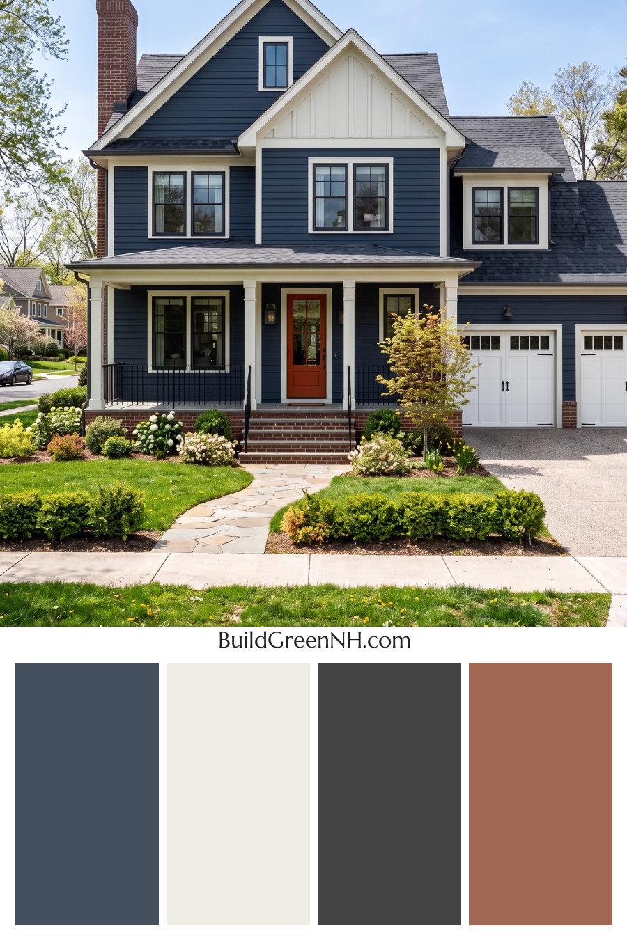 Dark Navy Blue House Exterior Color Scheme: Blueblack Brick Ember
