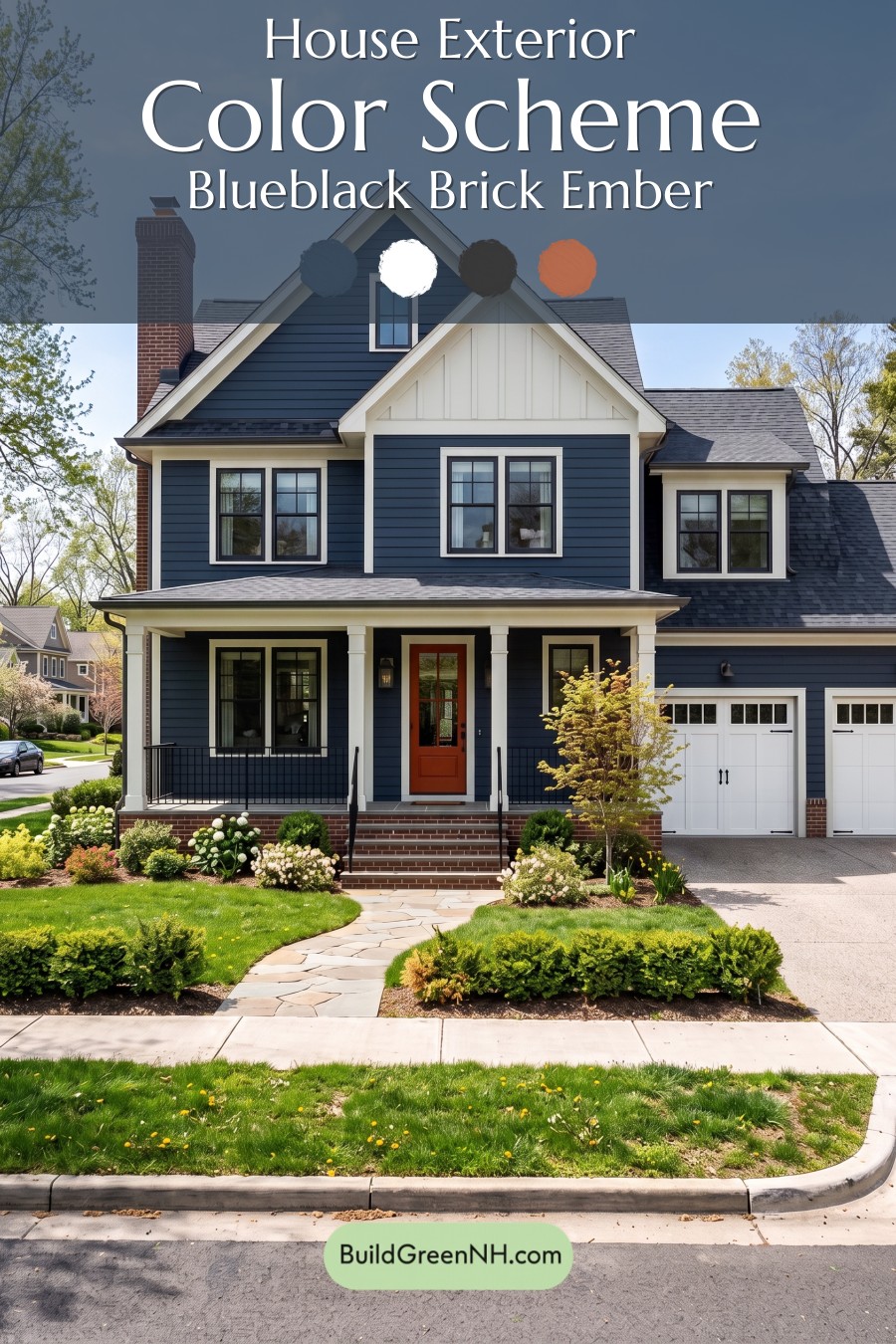 Dark Navy Blue House Exterior Color Scheme: Blueblack Brick Ember