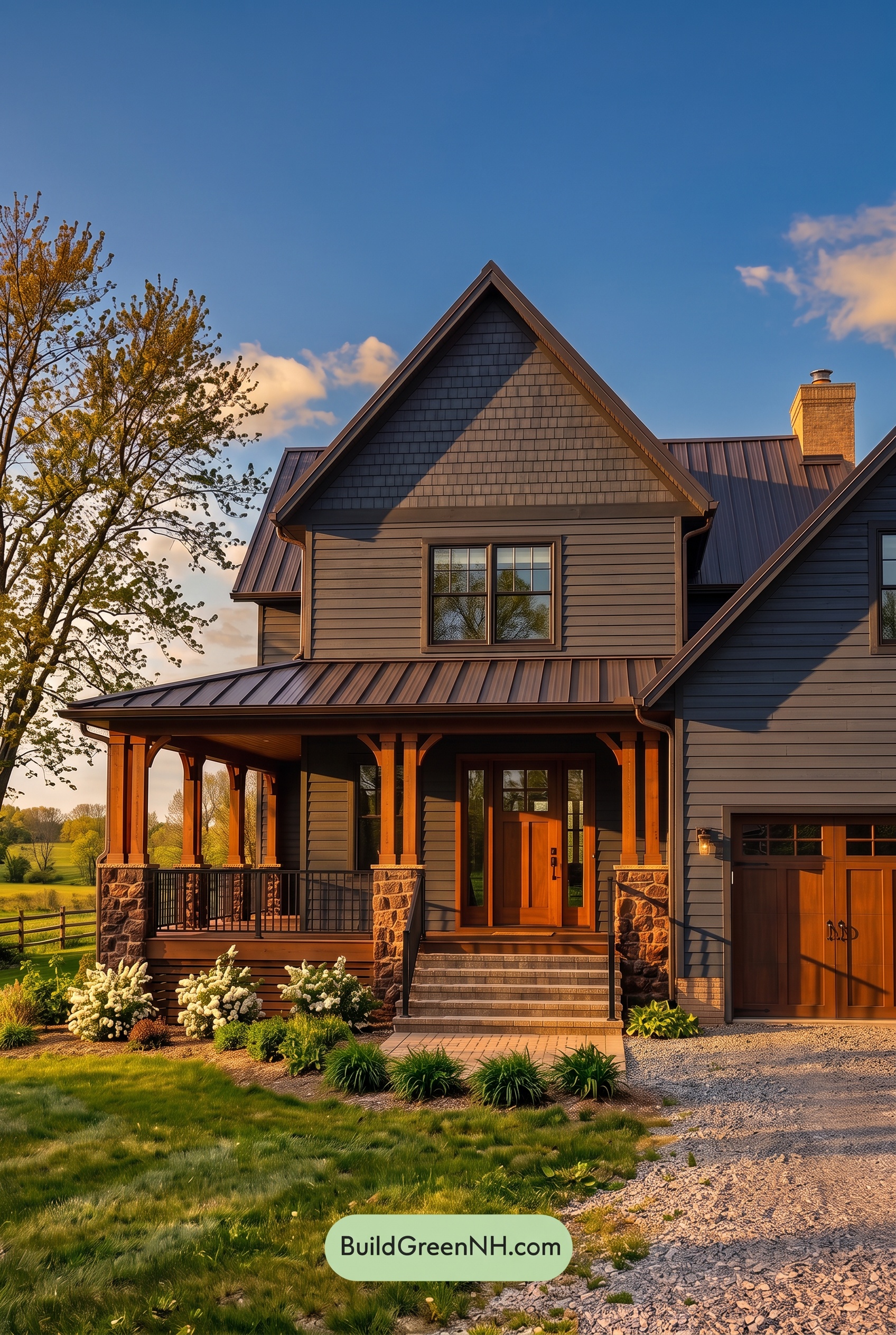 Dark Navy Blue House Exterior Color Scheme: Brownwood Blue Poise - Golden Hour